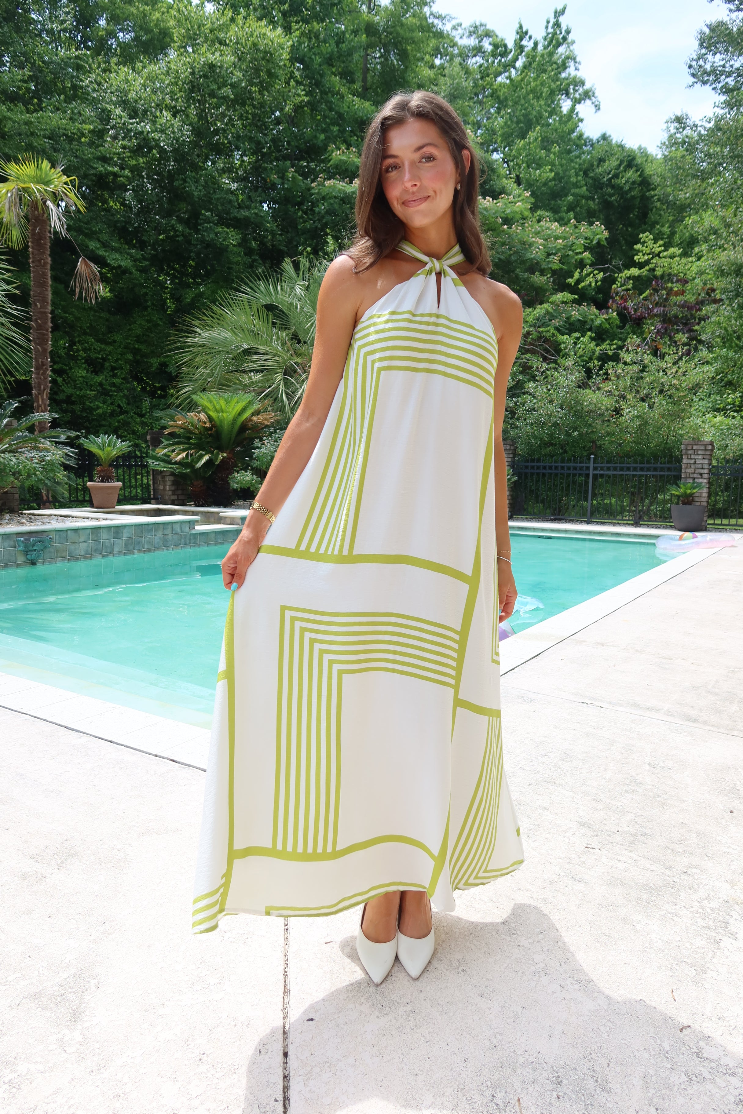 Montego Maxi Dress- White/Green