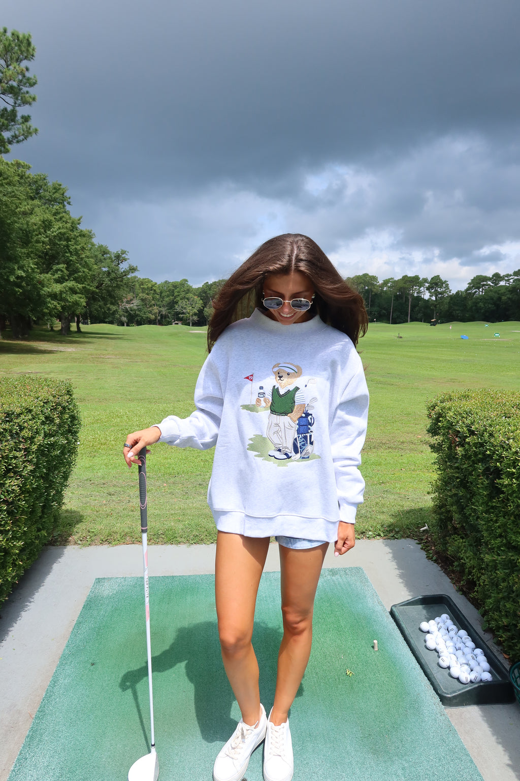 Tee Time Teddy Sweatshirt- Pearl Grey