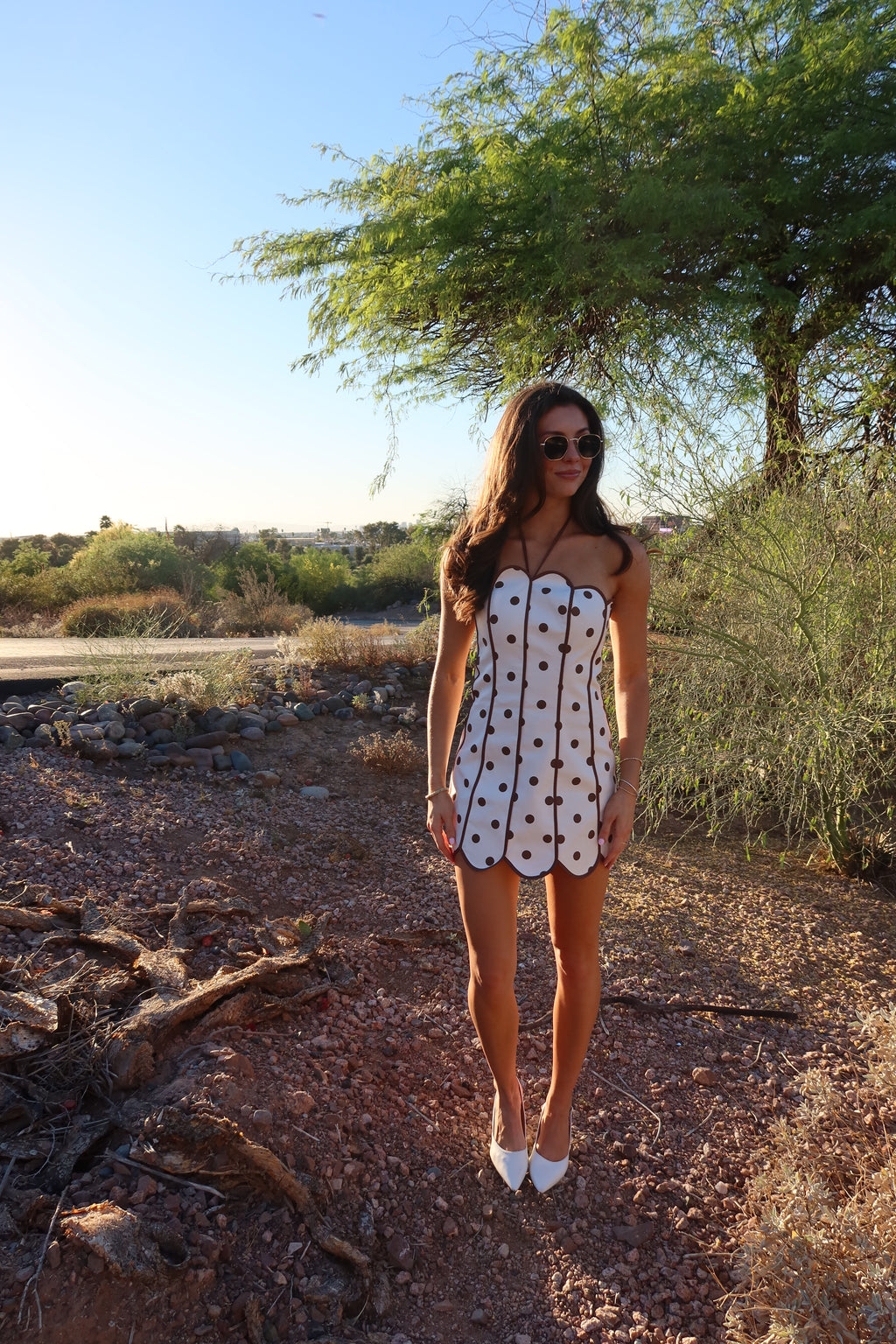 Scottsdale Dot Mini Dress- Cream/Brown