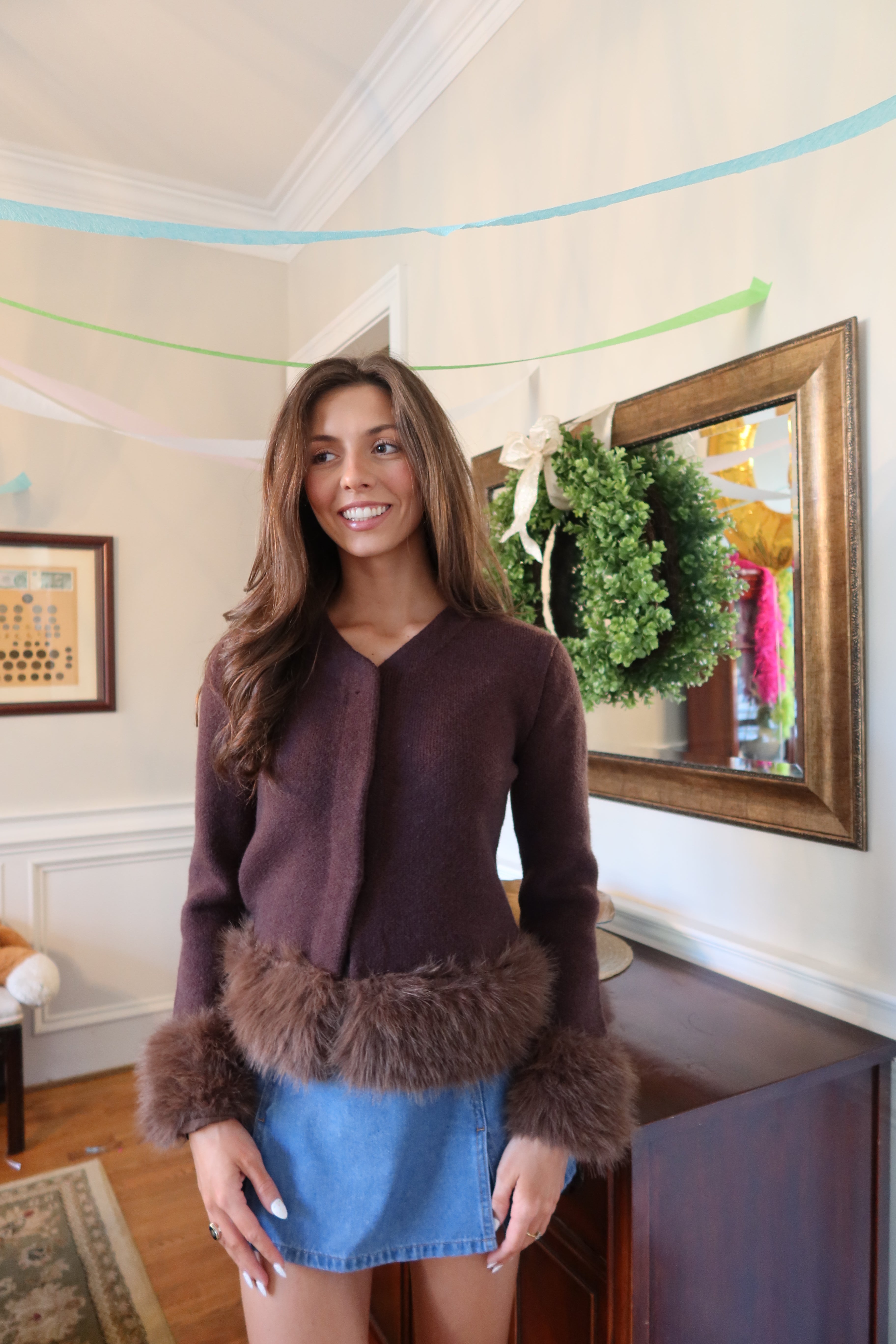Manhattan Fur Cardigan- Brown