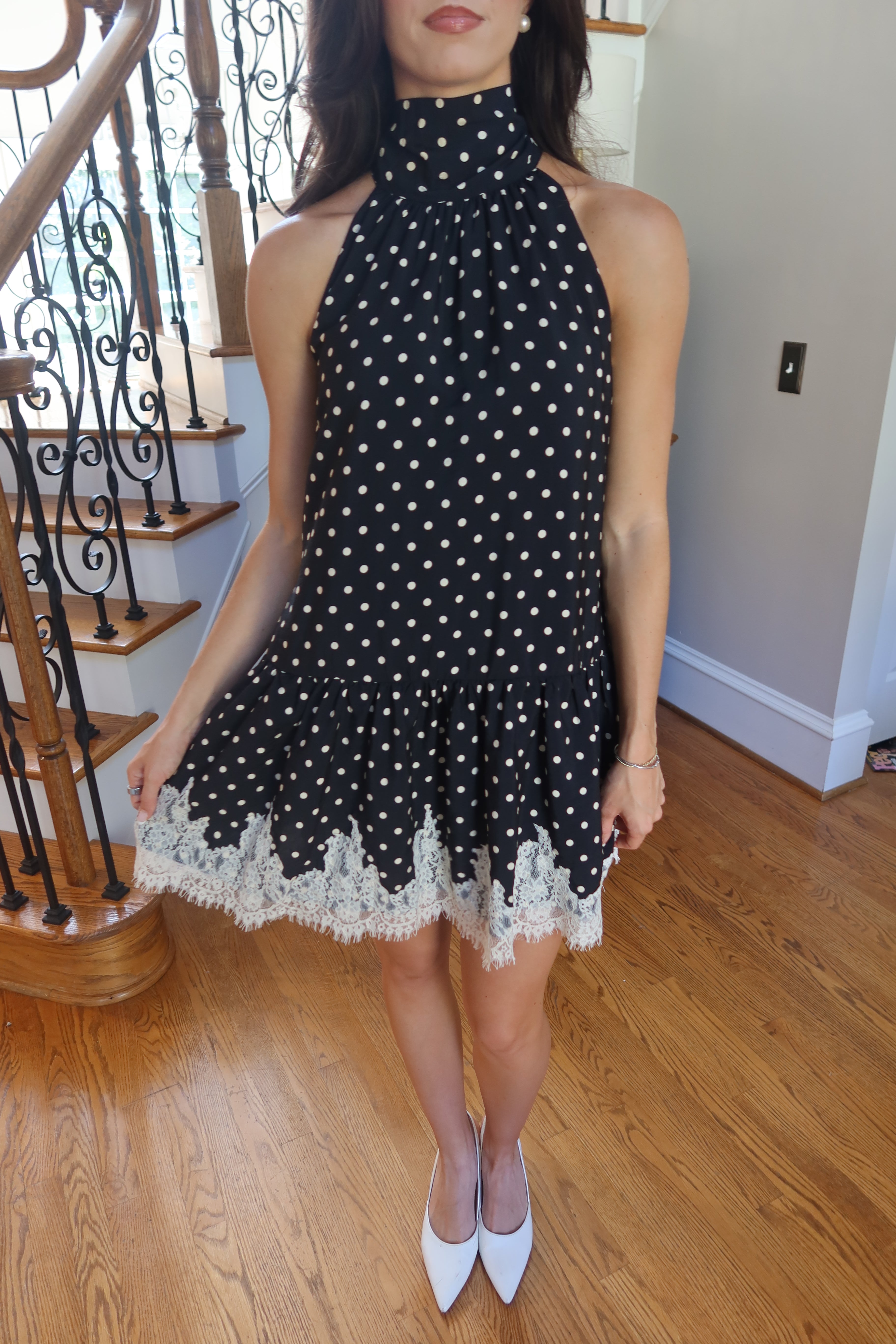 Polka Dot Romance Mini Dress- Black/Ecru