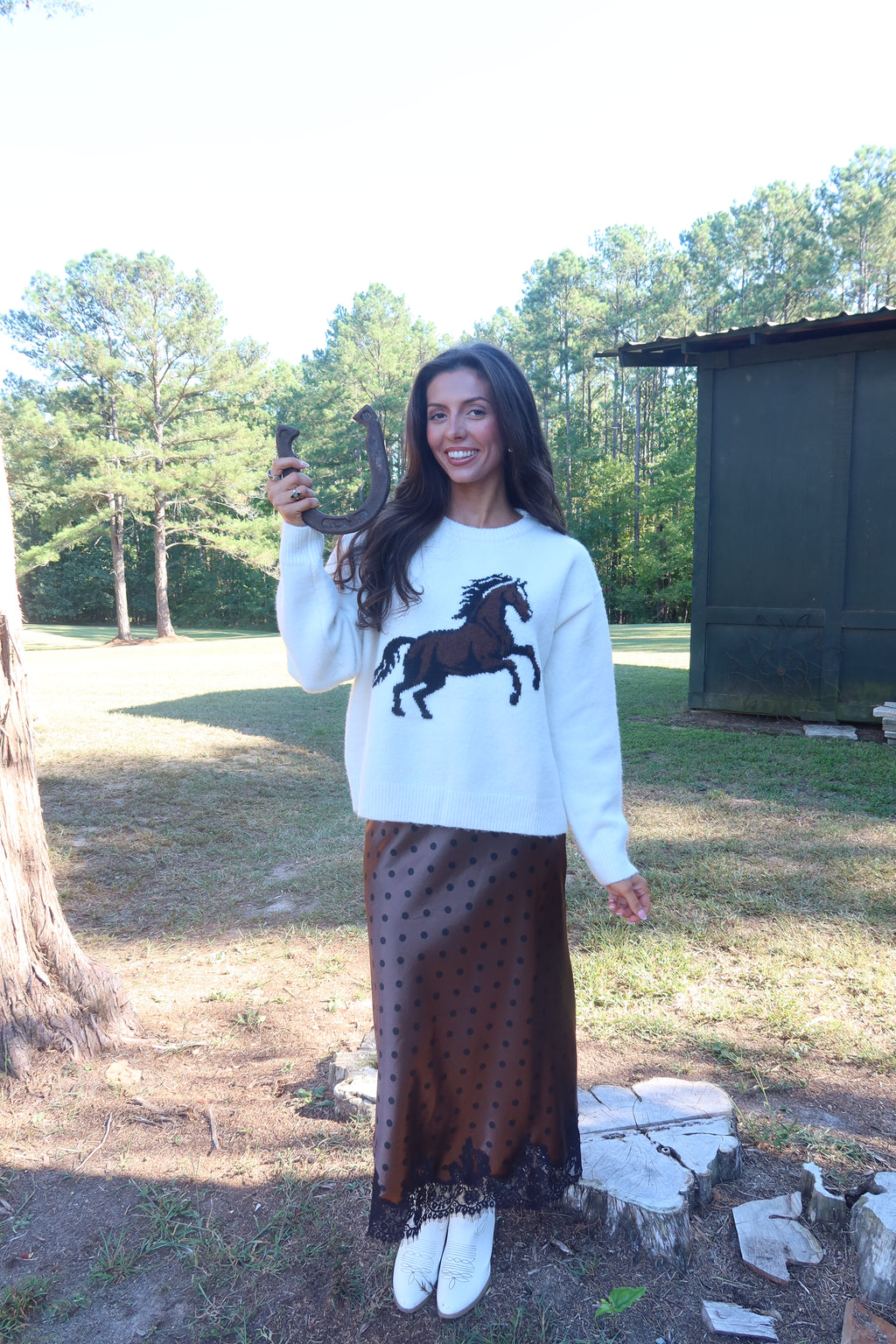 Bozeman Horse Sweater- Off White