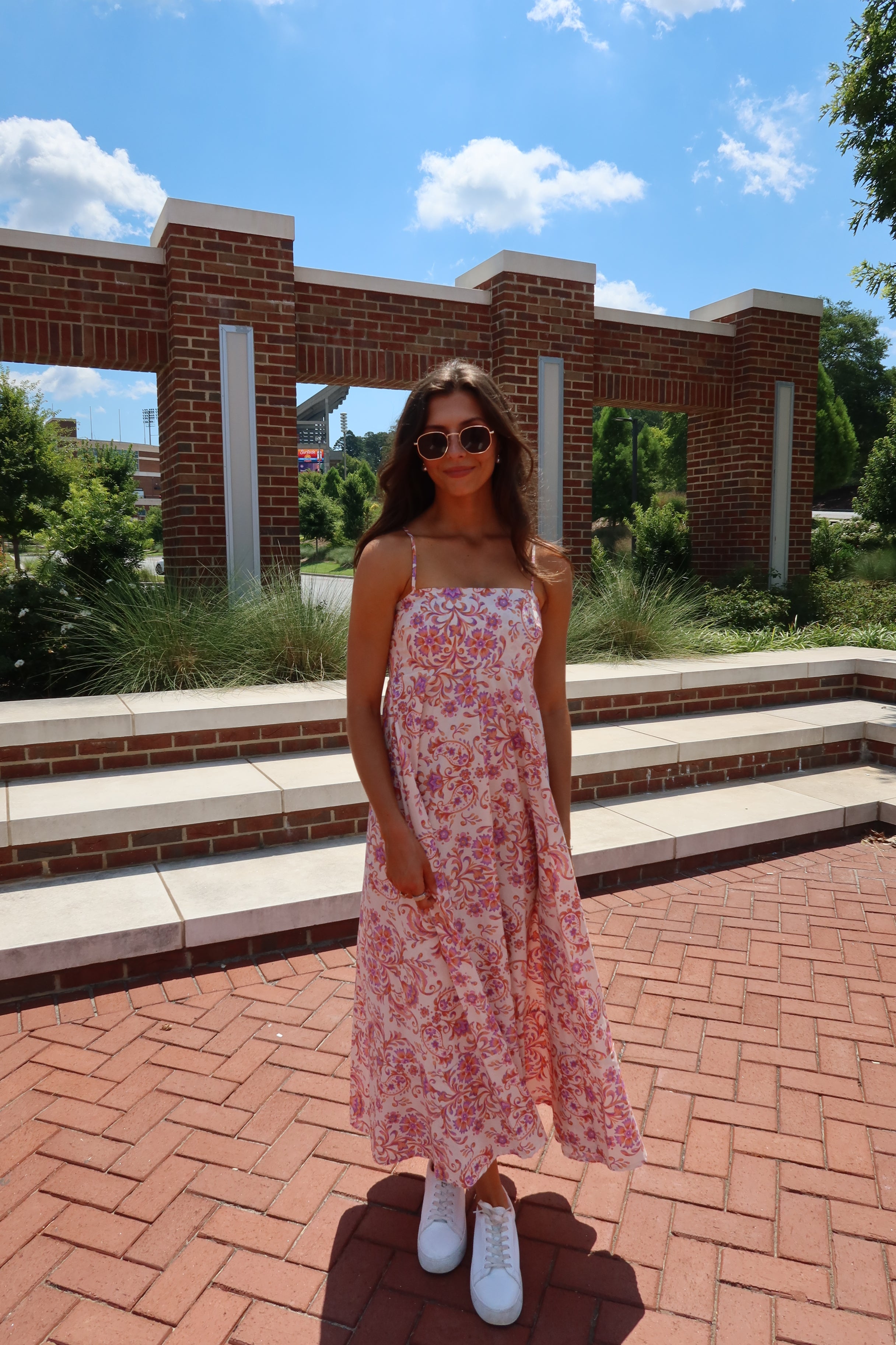 Clemson Maxi Dress- Cream Apricot/Orange/Purple