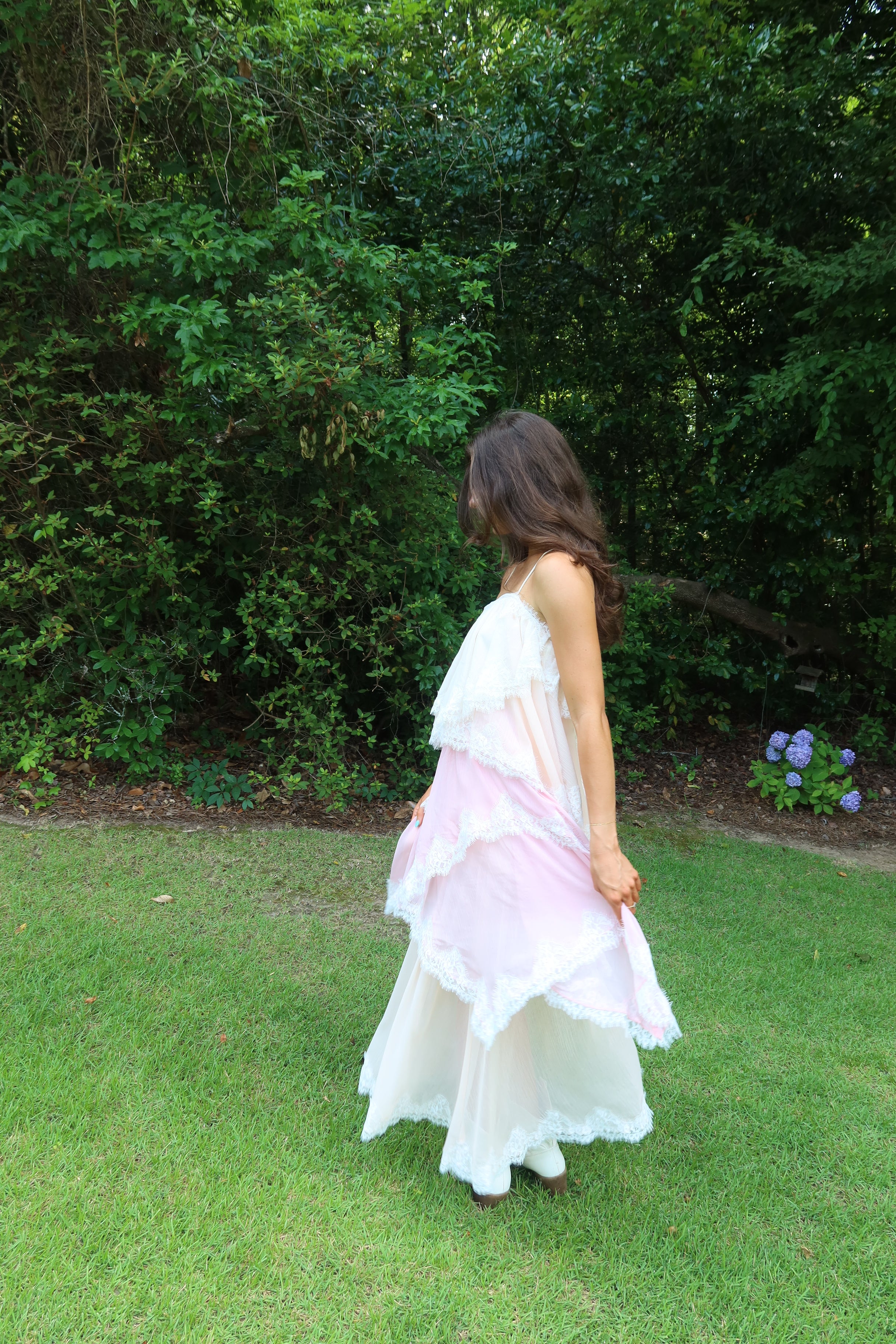 Ophelia Lace Maxi Dress- Pink/Cream