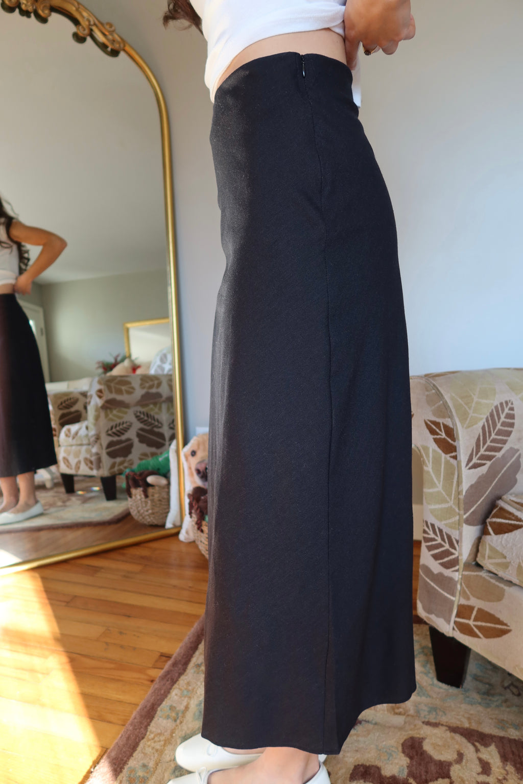 Linen Midi Skirt- Black