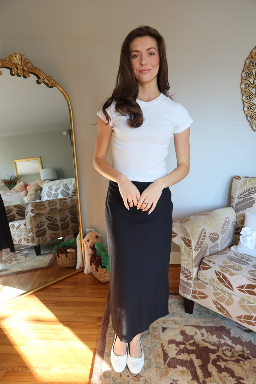 Linen Midi Skirt- Black