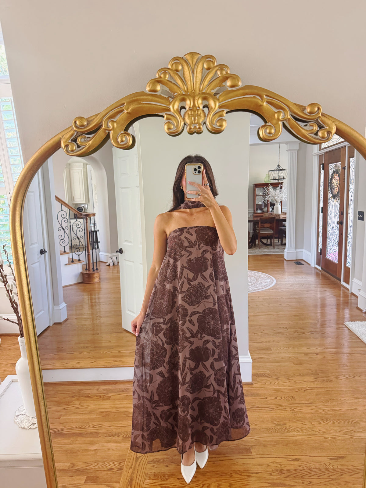 Hydrangea Hill Scarf Maxi Dress- Chocolate