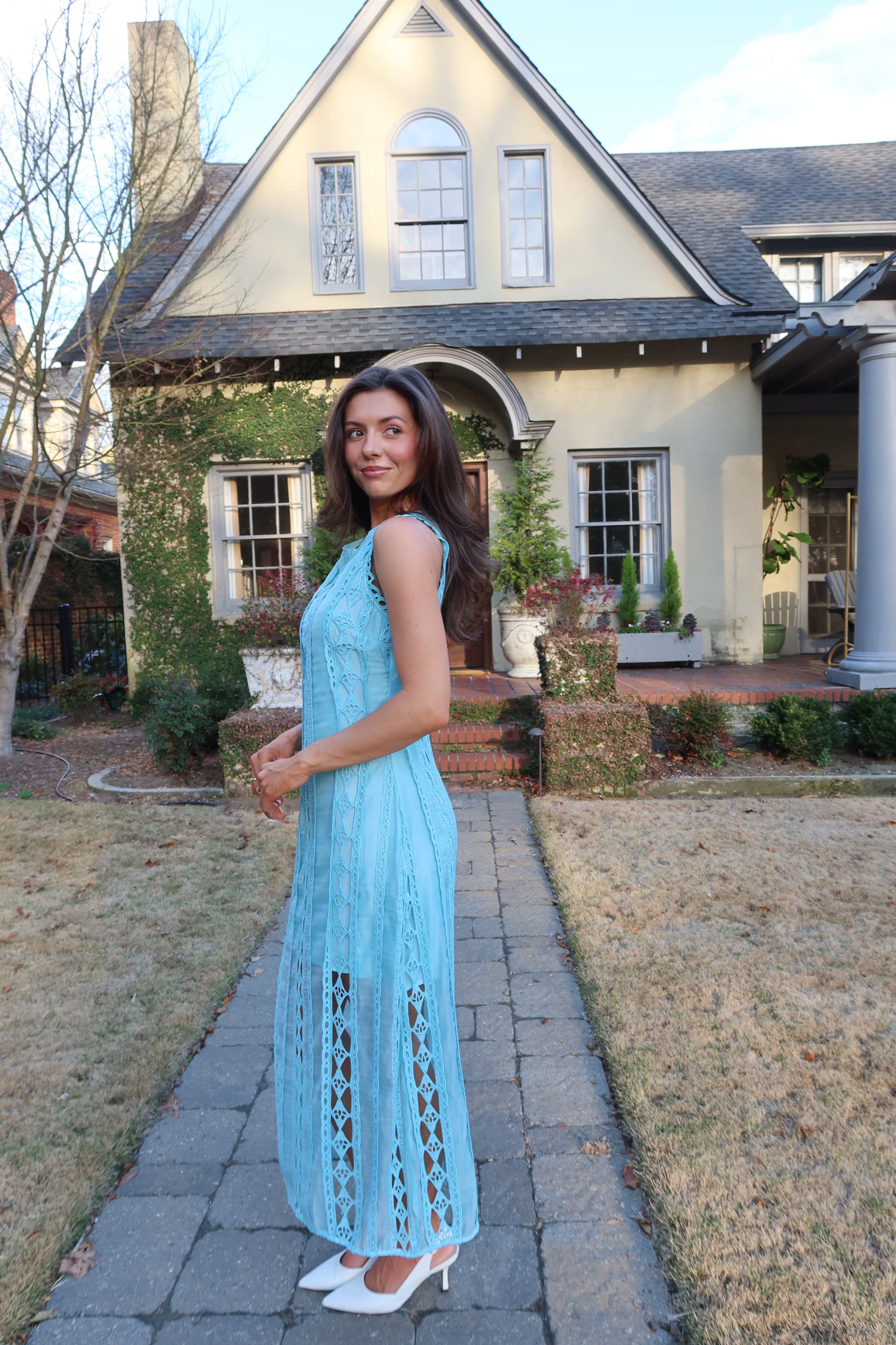 Tea at the Terrace Midi Dress- Sky Blue
