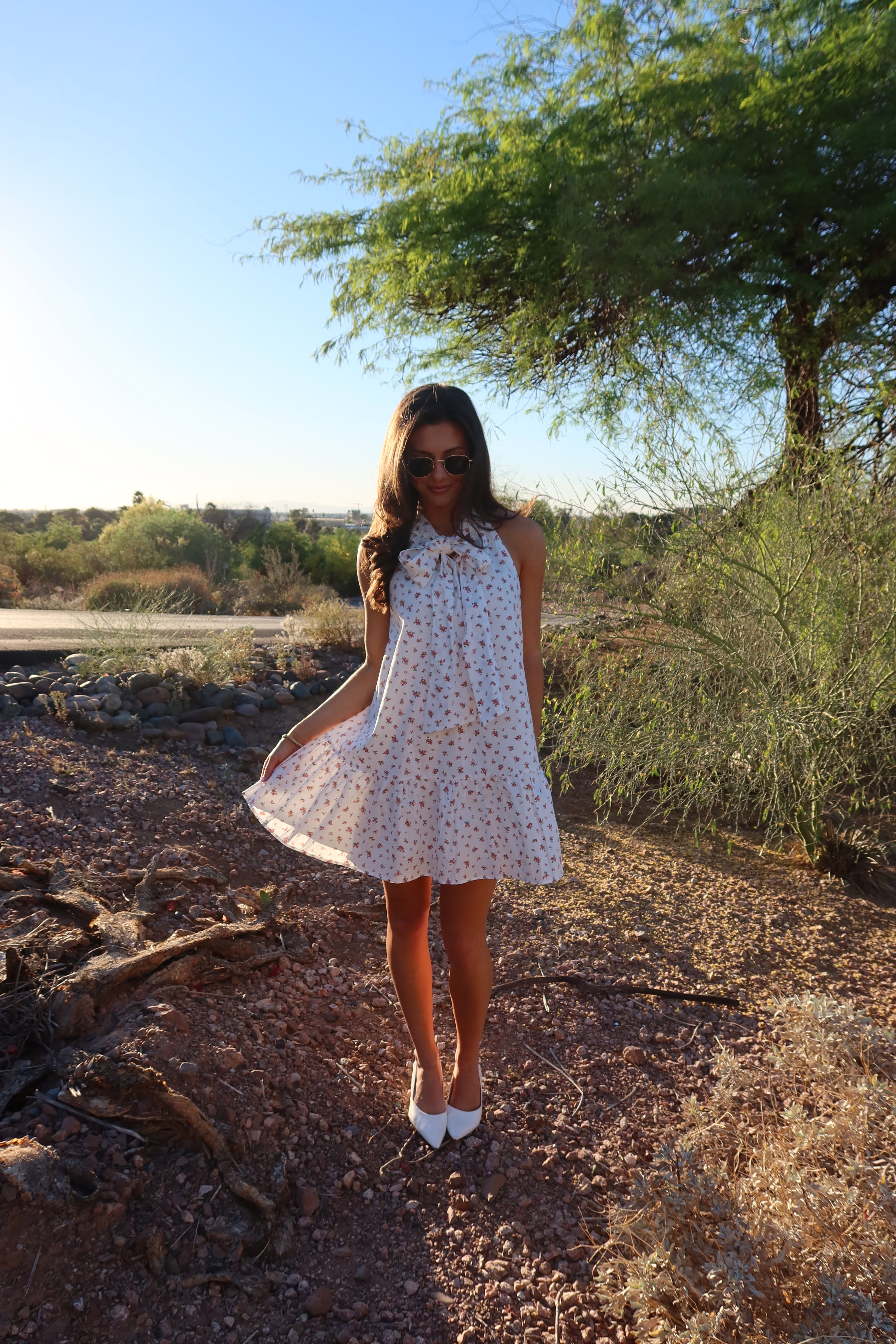 Pink Prairie Floral Dress- Off White/Pink