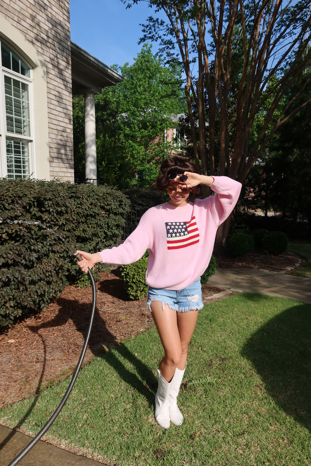 American Girl Flag Sweater- Pink