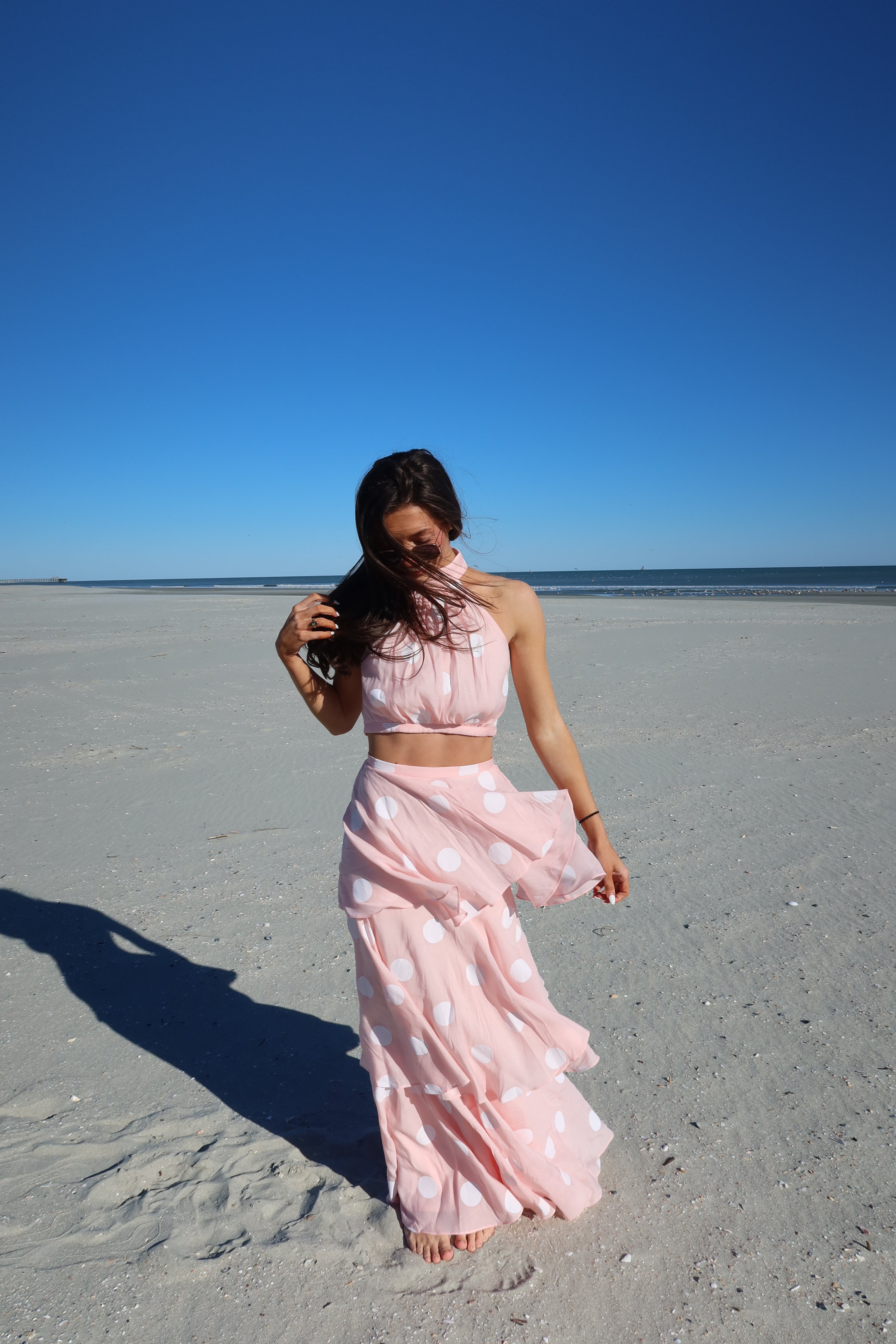 Darling Dot Halter Neck Skirt Set- Pink