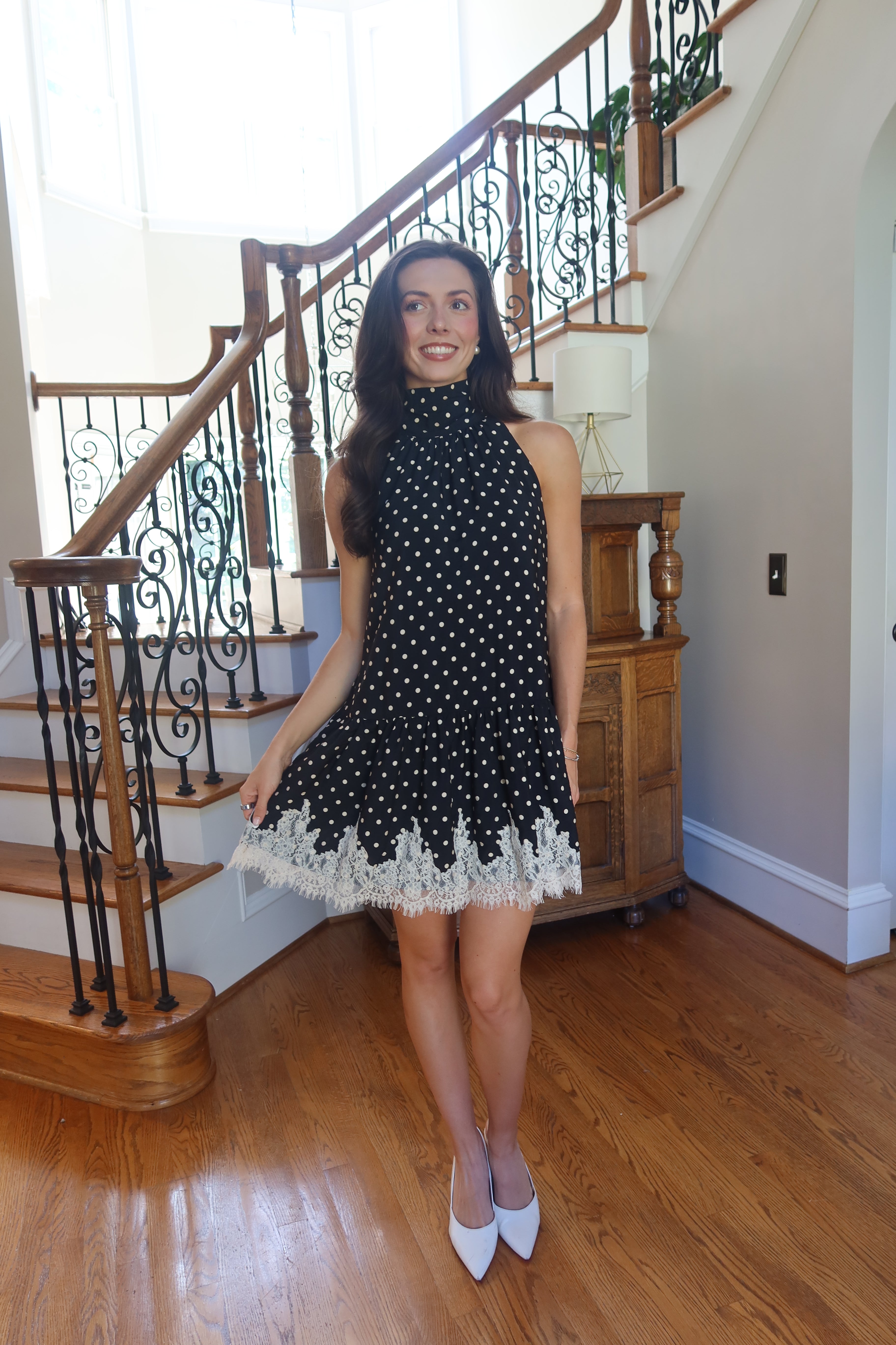 Polka Dot Romance Mini Dress- Black/Ecru