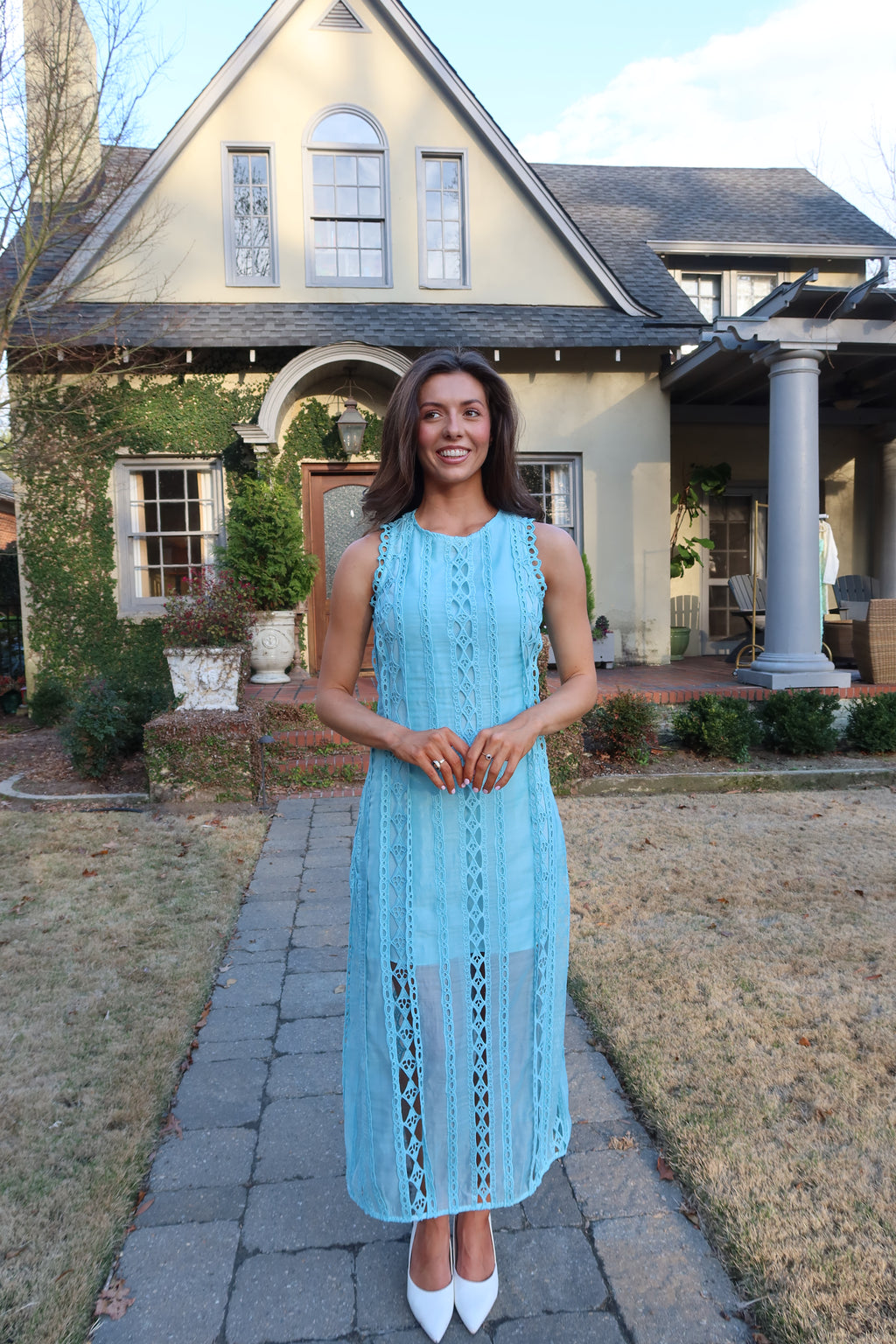 Tea at the Terrace Midi Dress- Sky Blue
