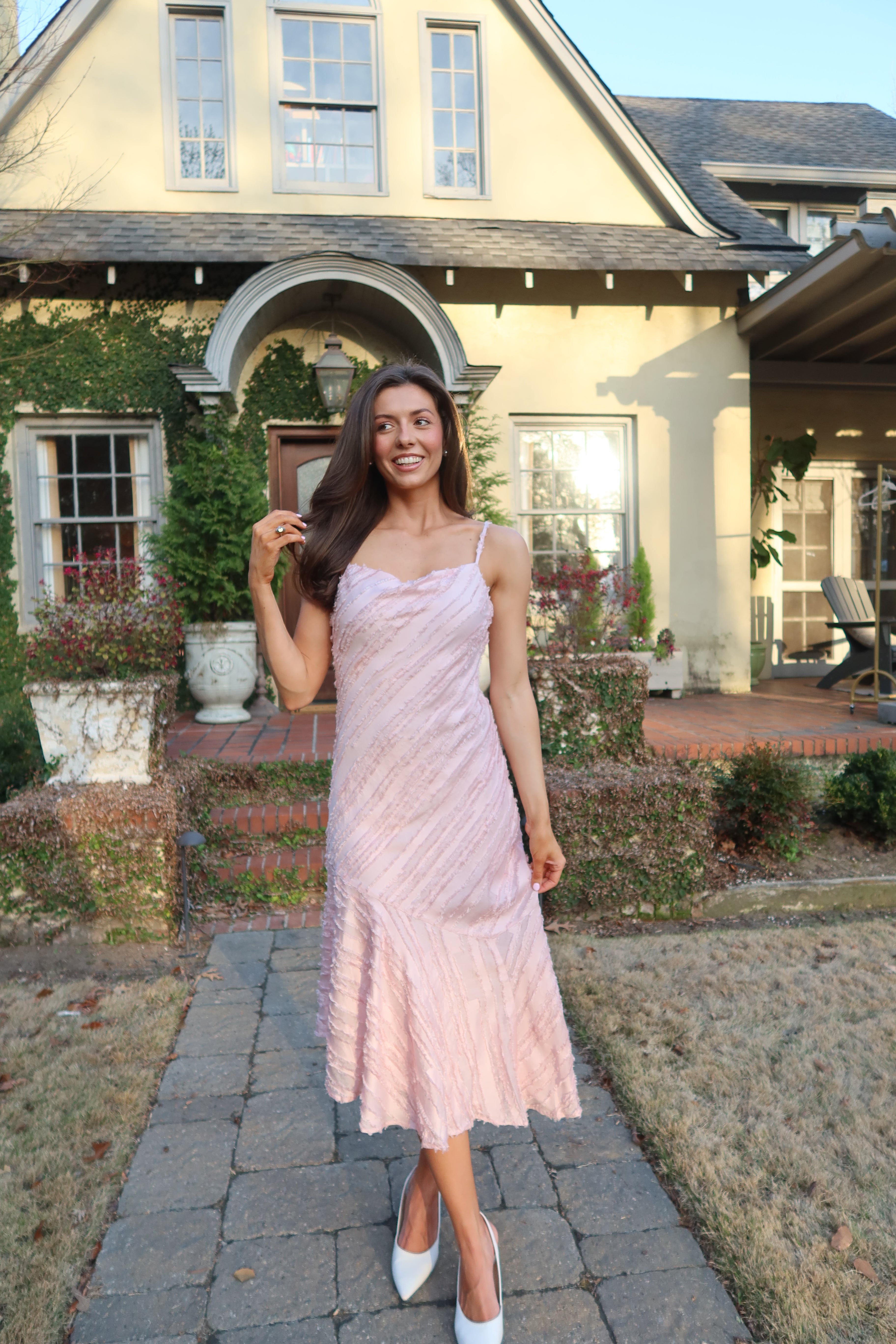 Garden Party Waltz Midi Dress- Rose Pink