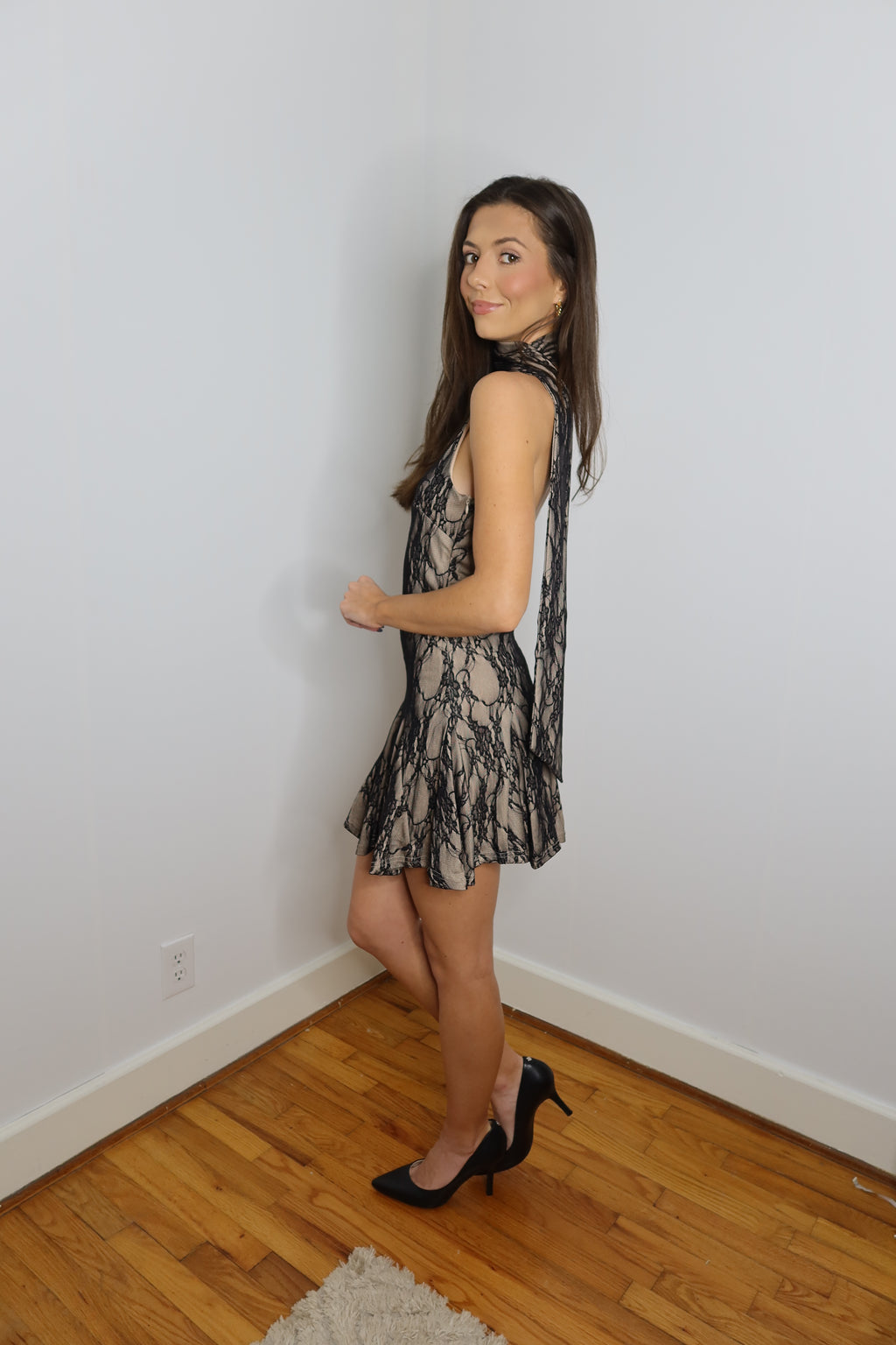 Meryl Lace Mini Dress- Black