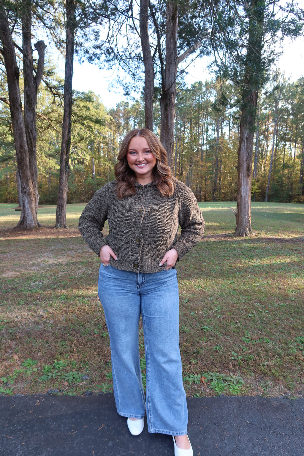 Janie Collar Cardigan- Olive