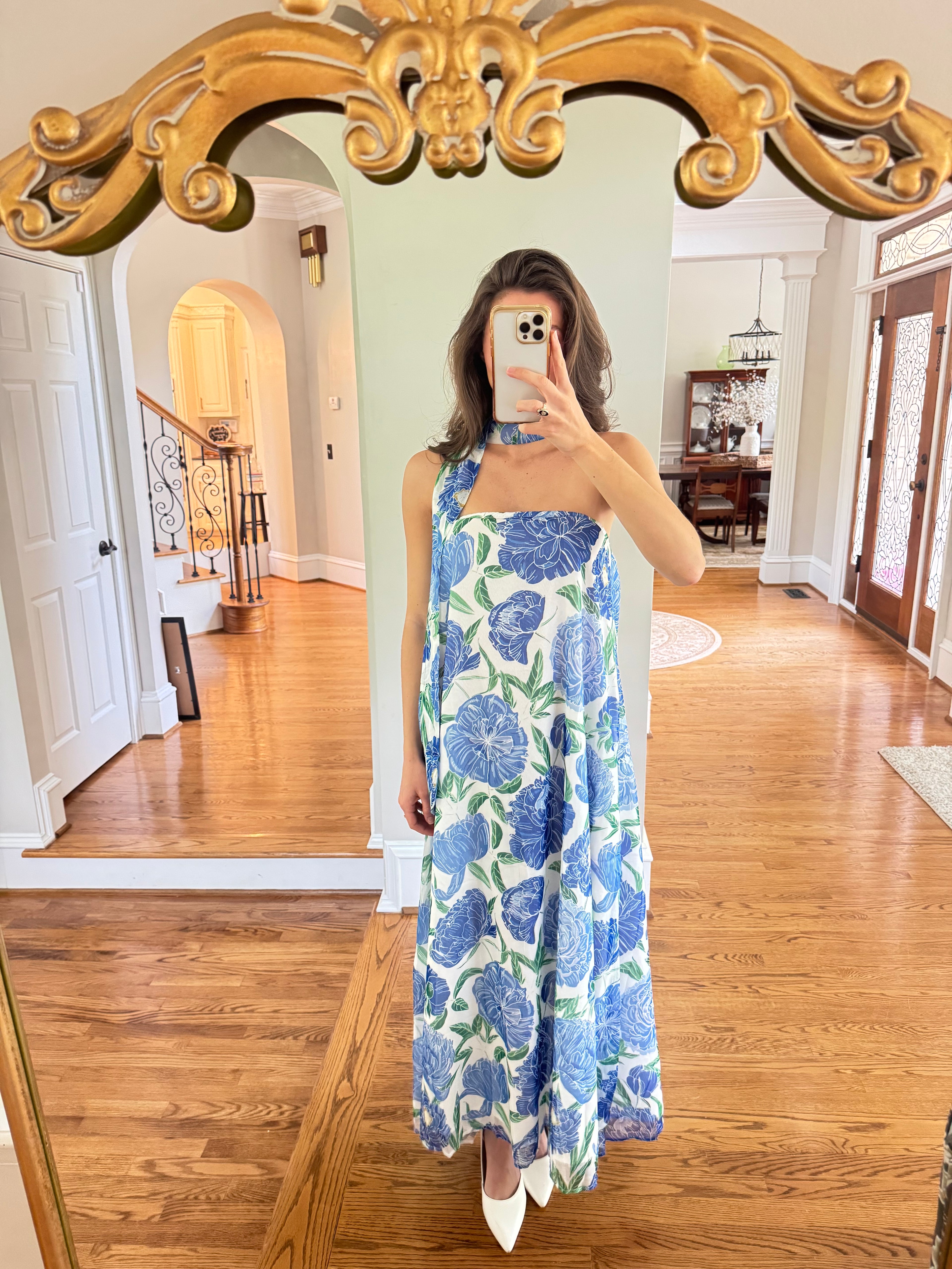 Cape Cod Scarf Maxi Dress- Blue