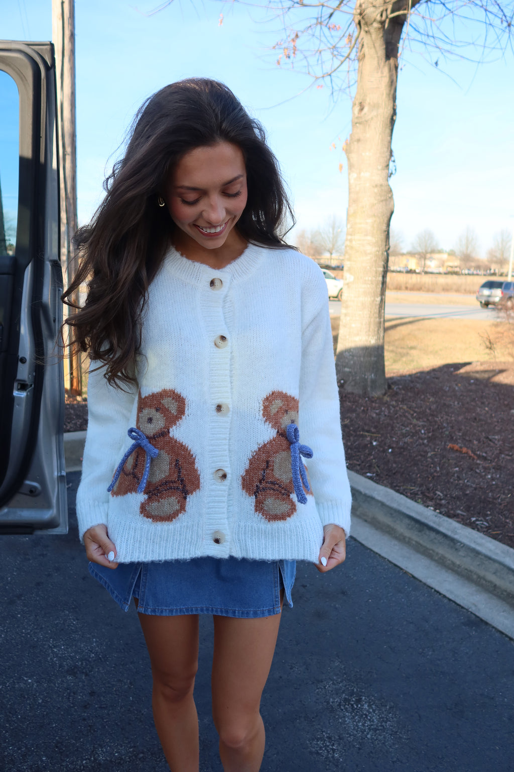 Luv U Beary Much Teddy Cardigan- White/Blue