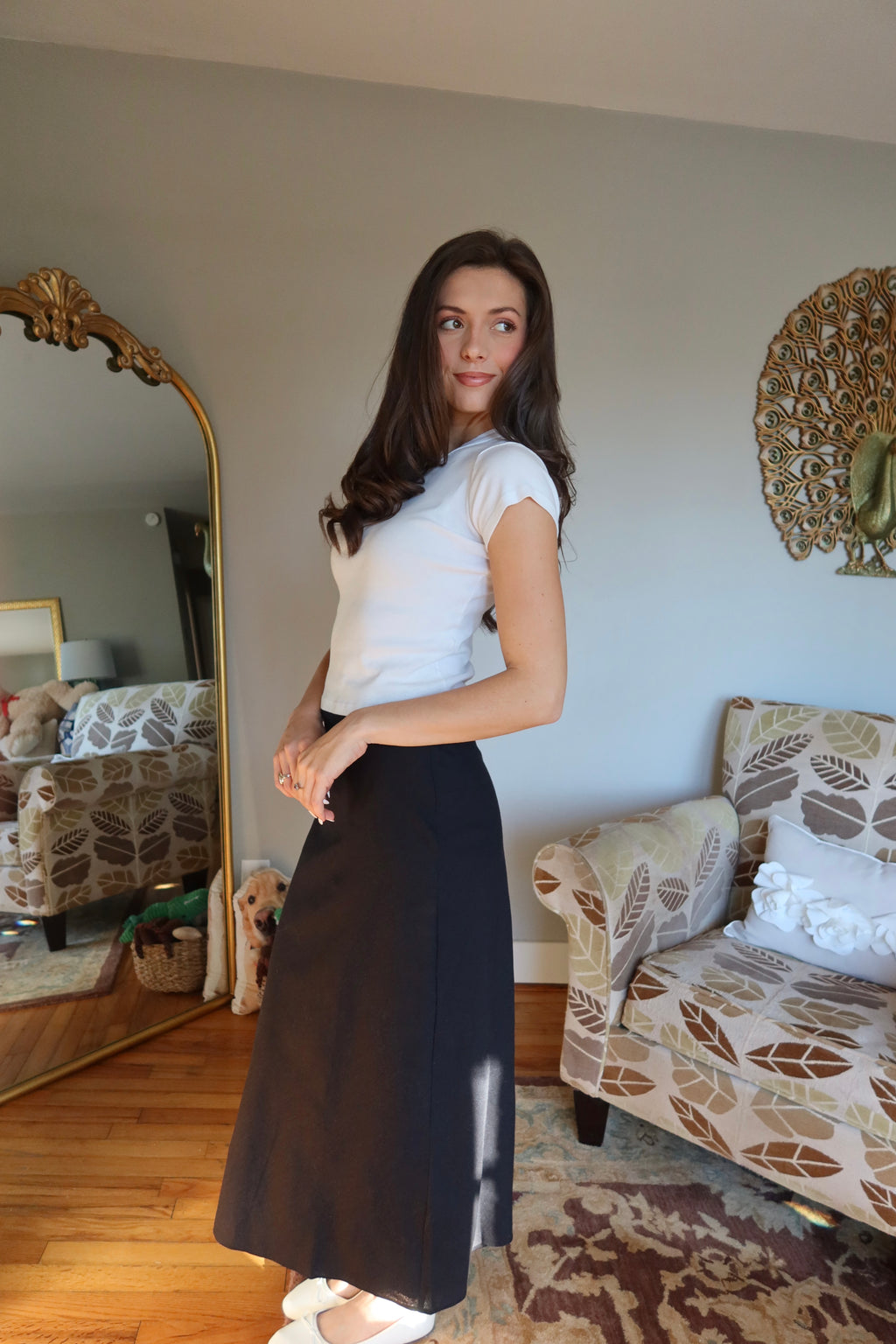 Linen Midi Skirt- Black