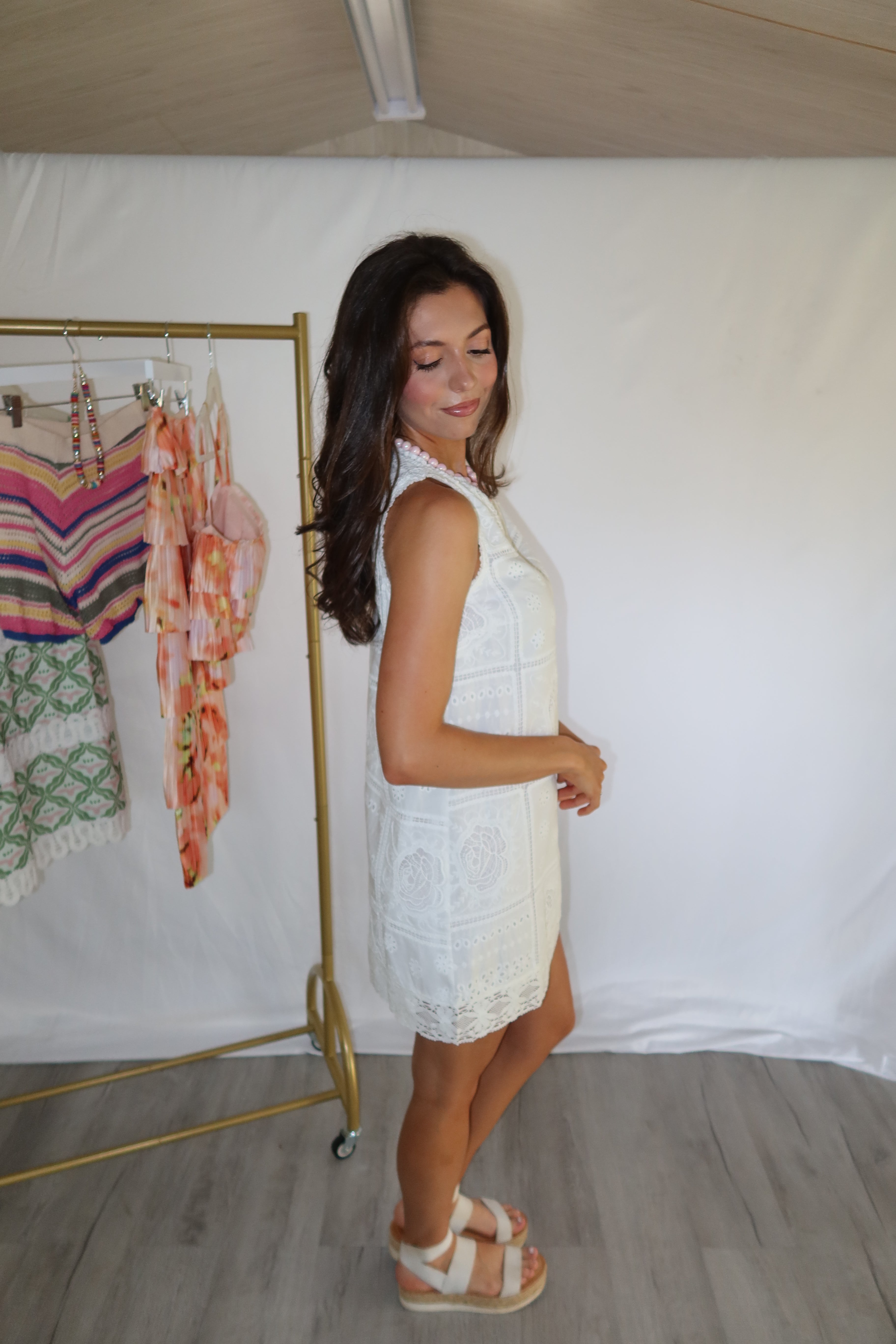 Sandi Embroidered Mini Dress- White