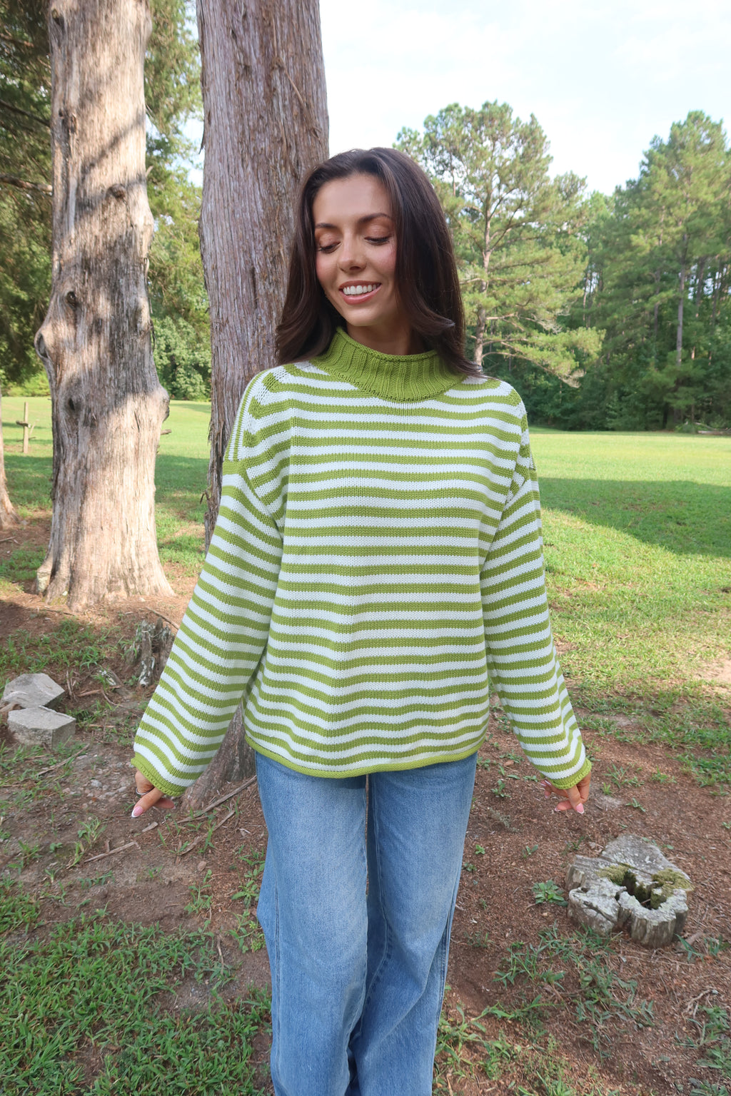 Matcha Striped Sweater- Matcha Green/White