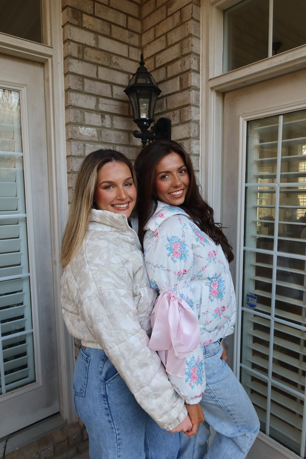 Floral Puffer Jacket- White/Blue/Pink