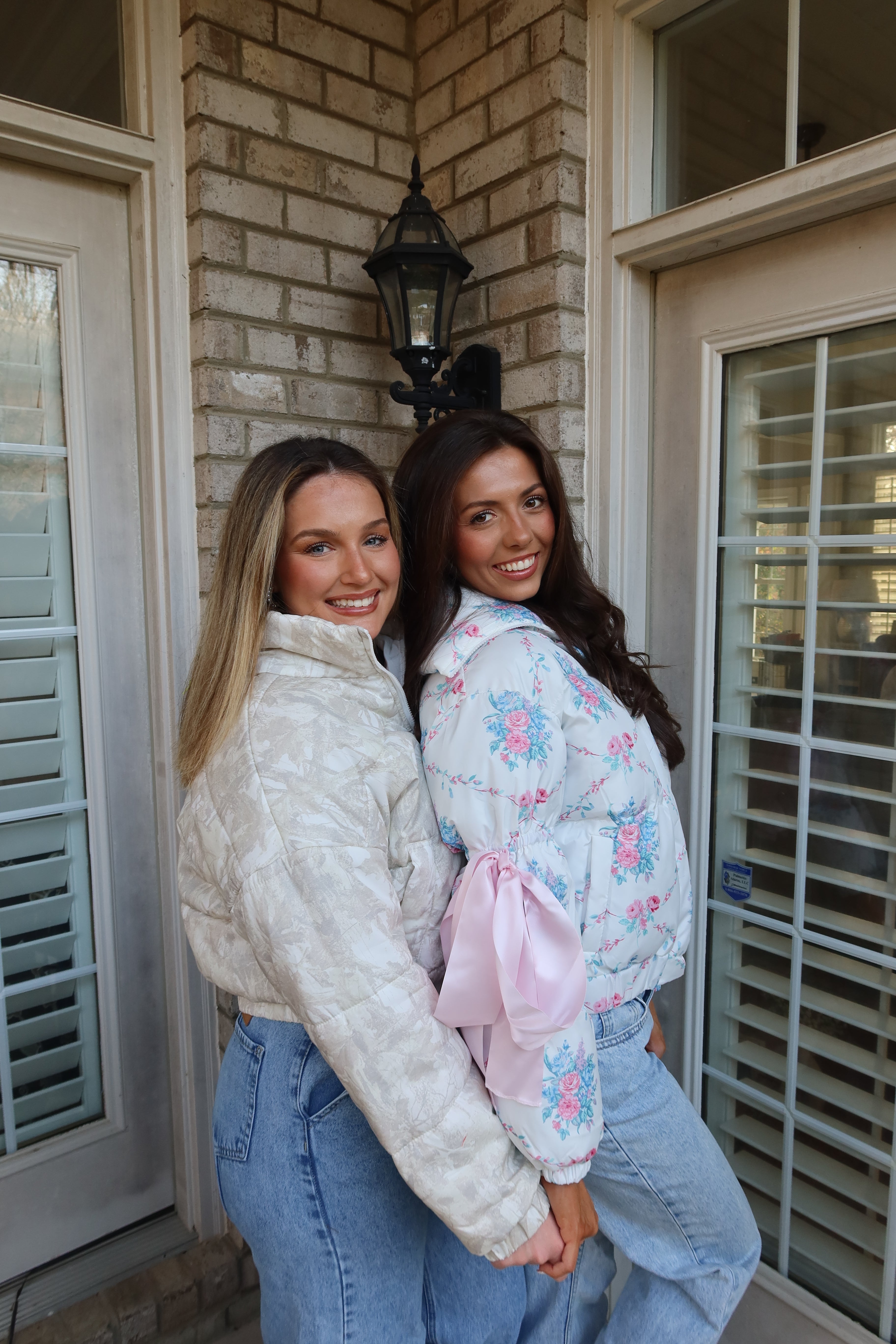 Floral Puffer Jacket- White/Blue/Pink