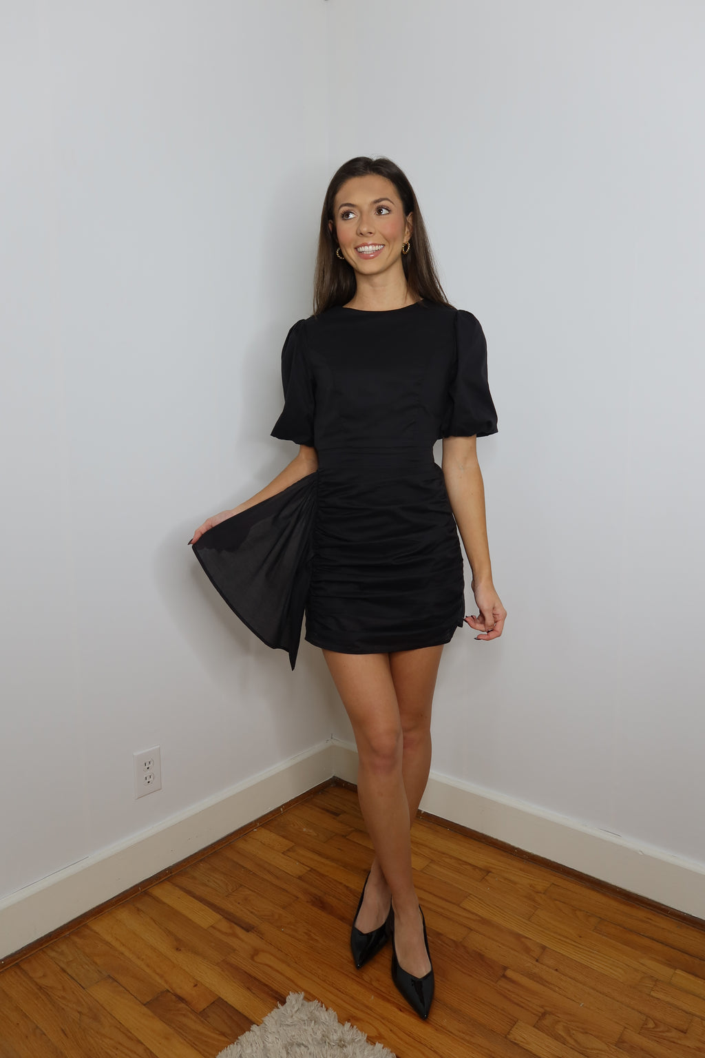 Blair Ruched Mini Dress- Black