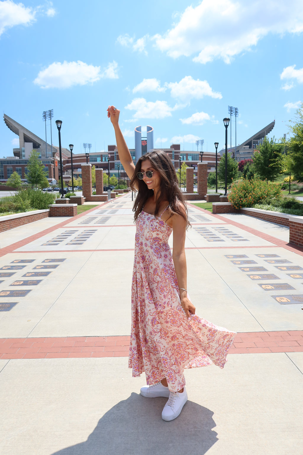 Clemson Maxi Dress- Cream Apricot/Orange/Purple