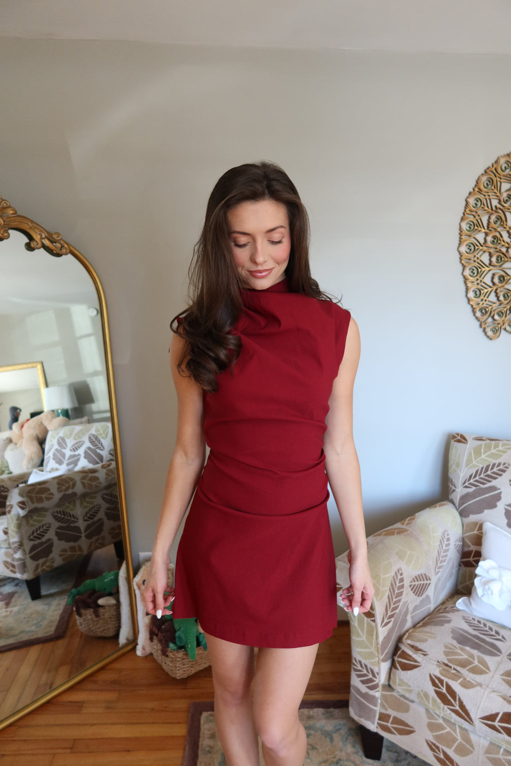 Merry Mockneck Mini Dress- Burgundy