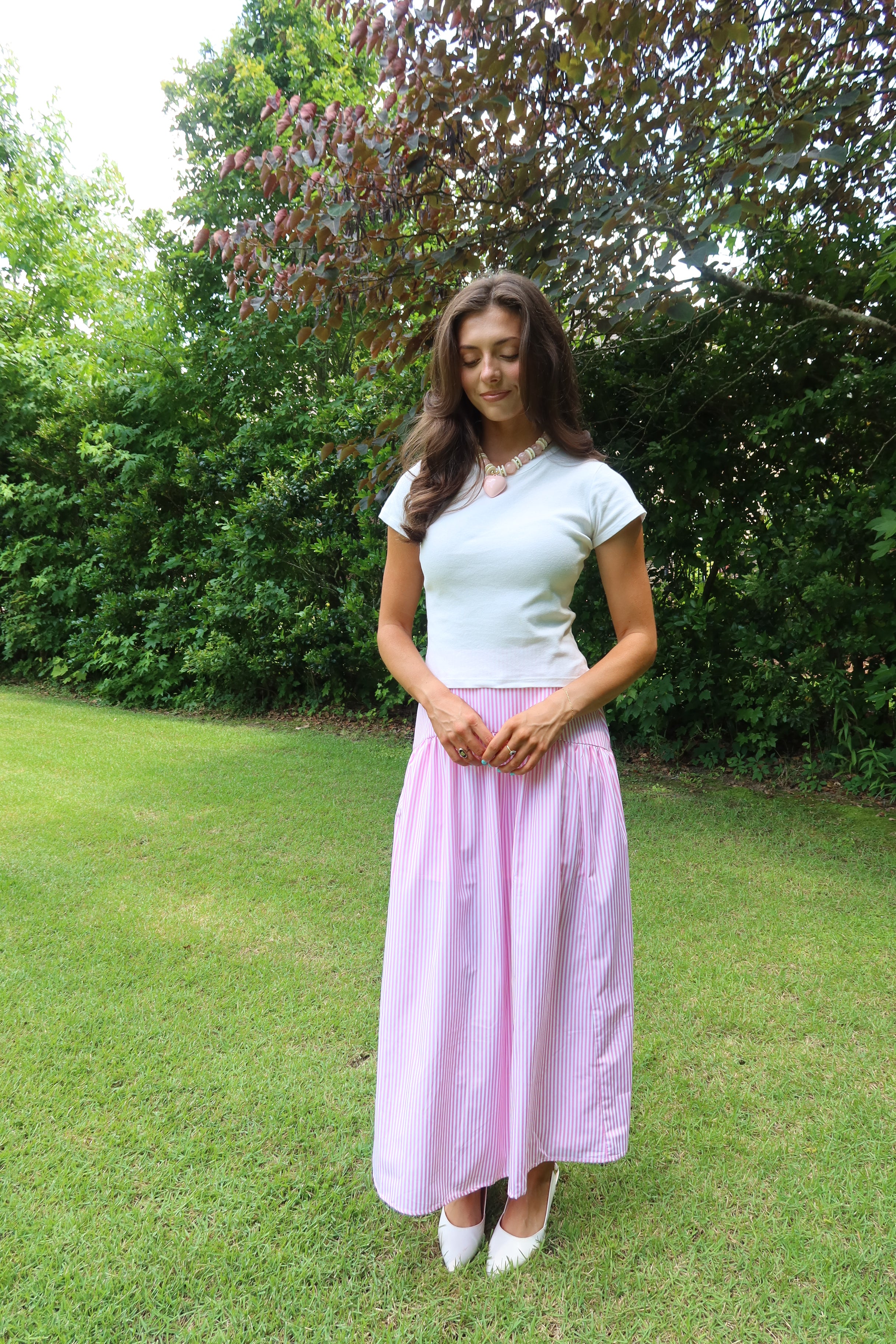 Pink Lemonade Striped Maxi Skirt- Pink/White