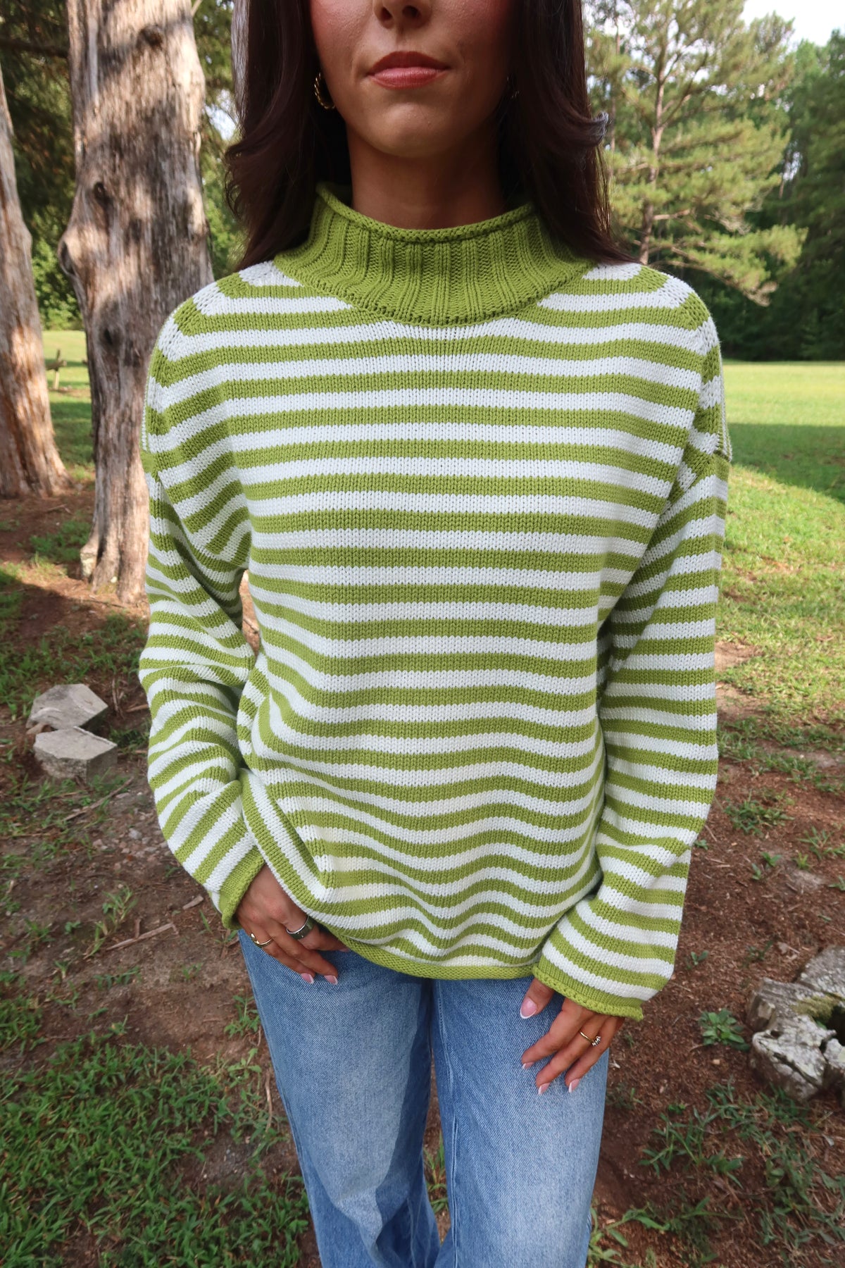 Matcha Striped Sweater- Matcha Green/White
