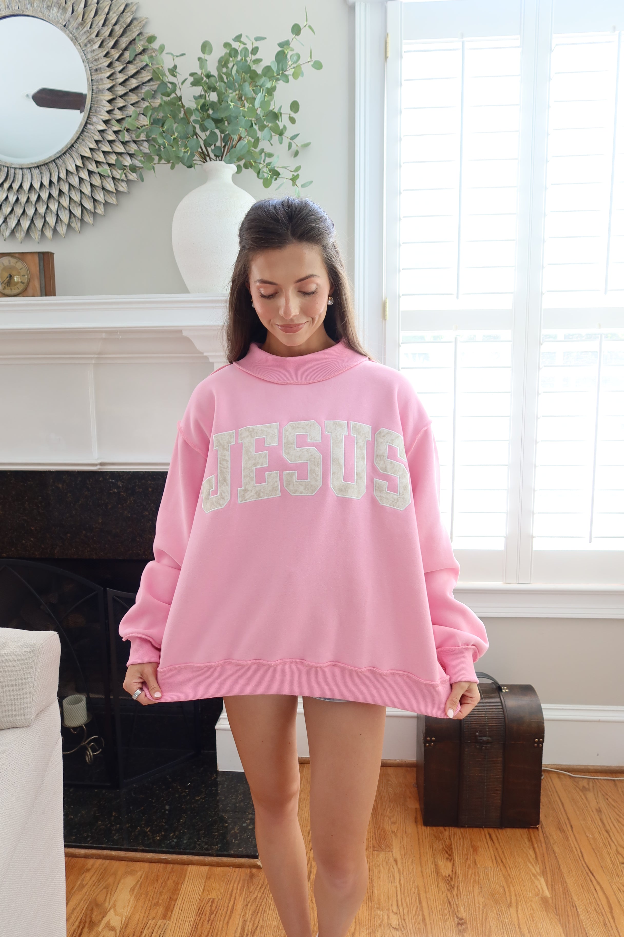 Jesus Embroidered Sweatshirt- Bubblegum Pink/Camo