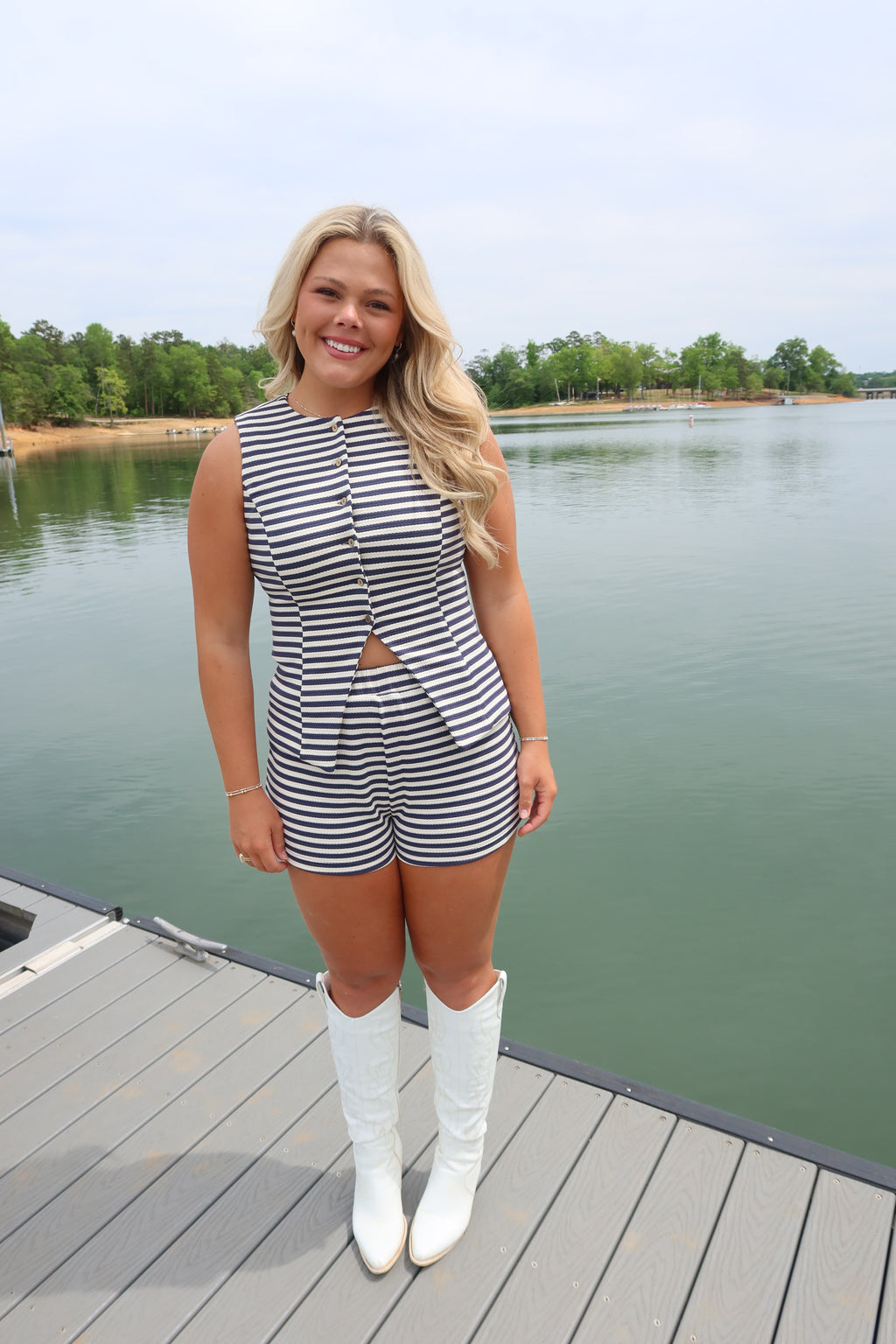 Boardwalk Set Top- Navy Stripe