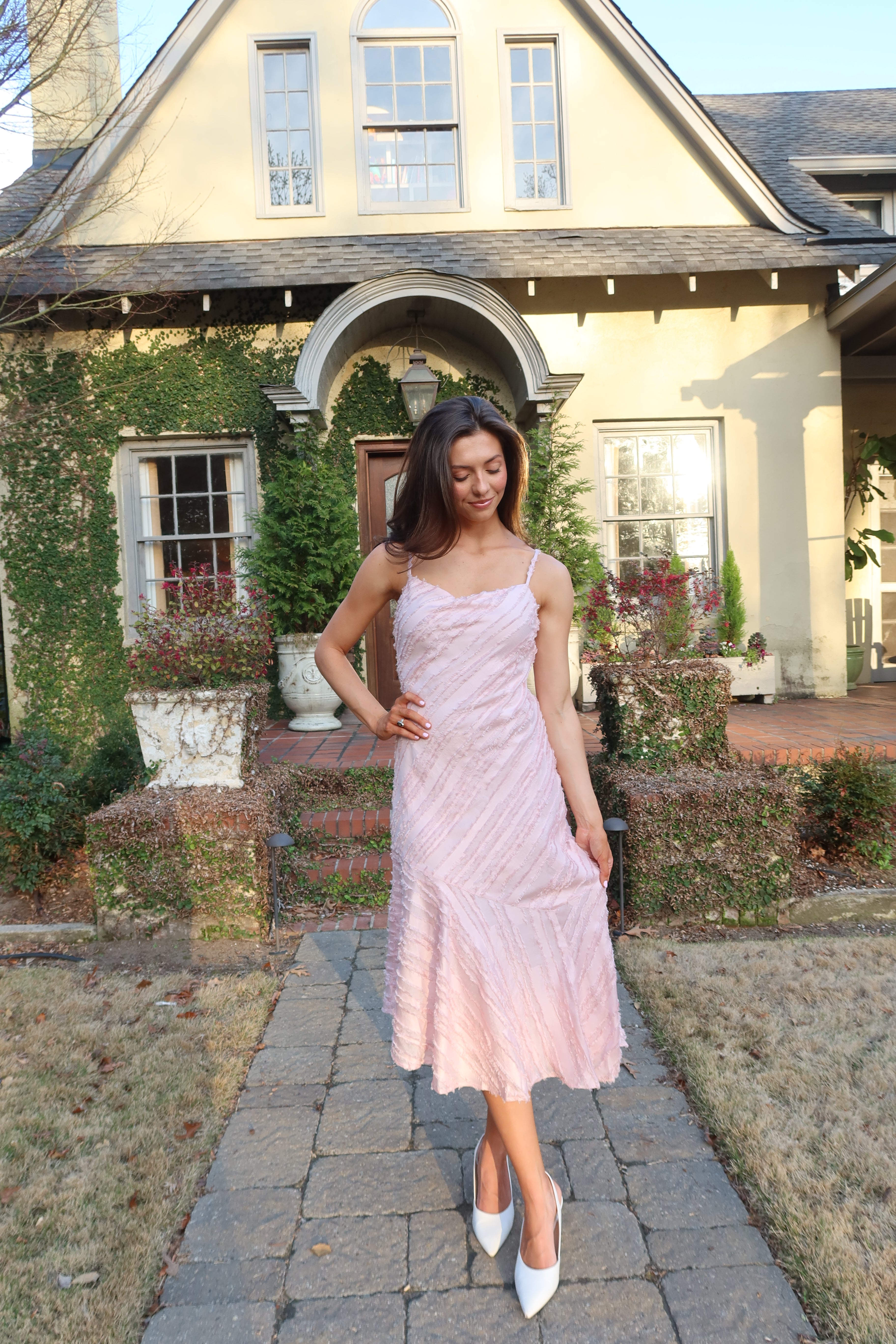 midi dress for garden party Garden Party Waltz Midi Dress- Rose Pink