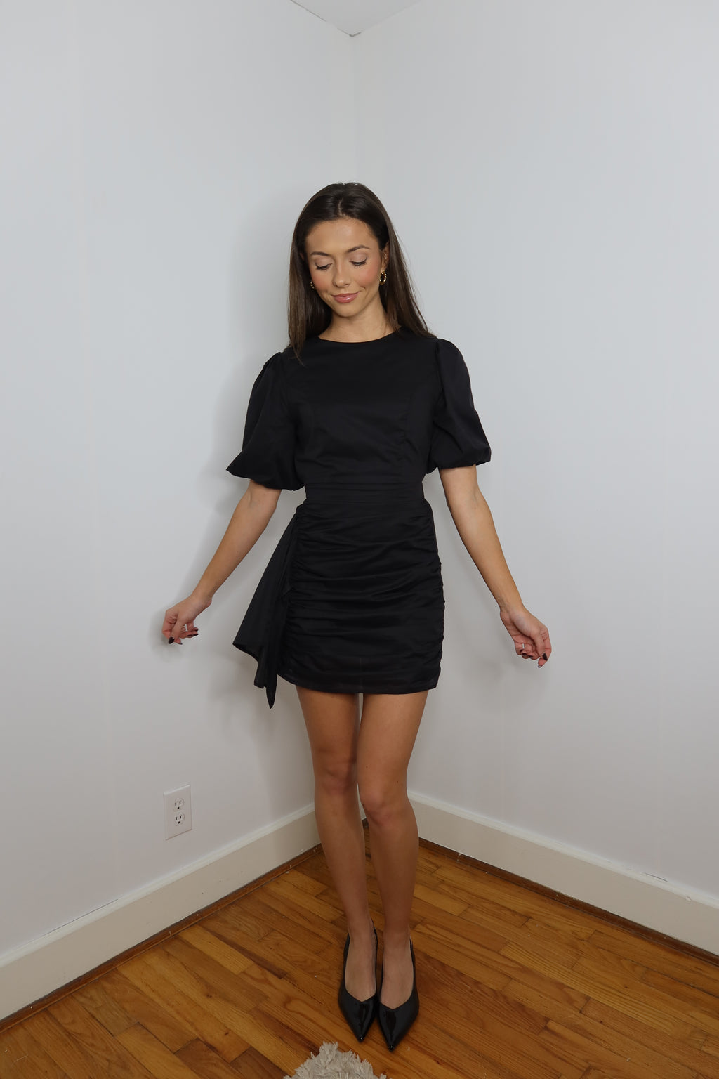 Blair Ruched Mini Dress- Black