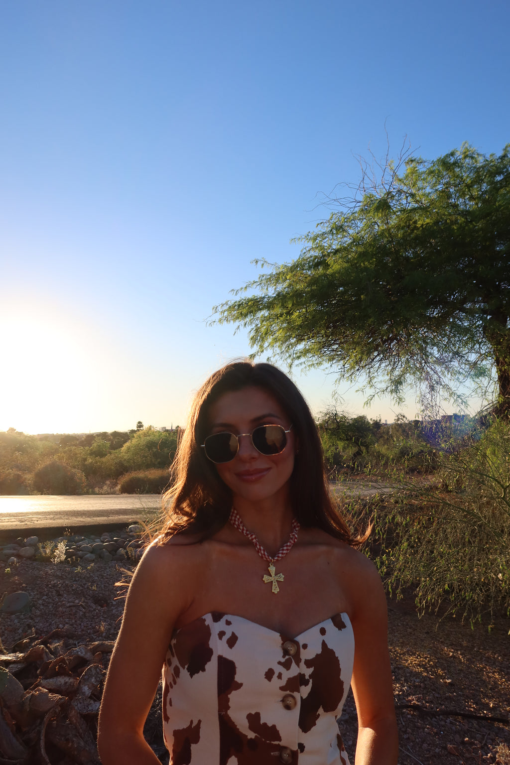 Gingham Sweetheart Scarf Necklace- Red/White
