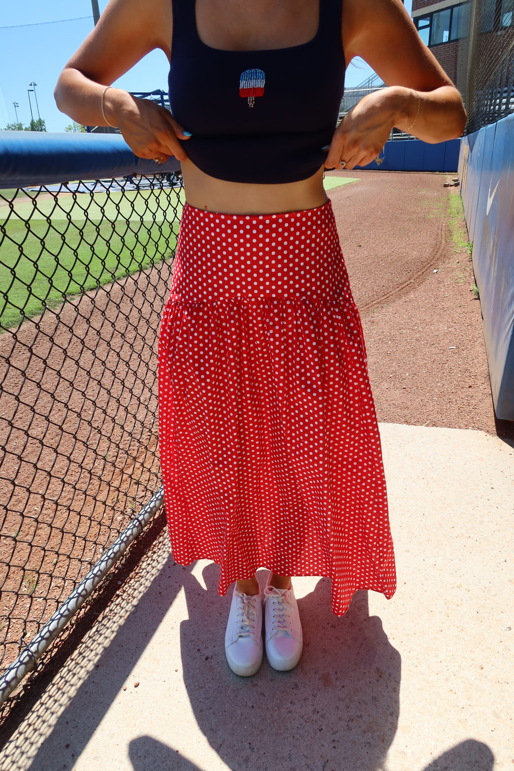 Cherry Pie Polka Dot Maxi Skirt- Red/White