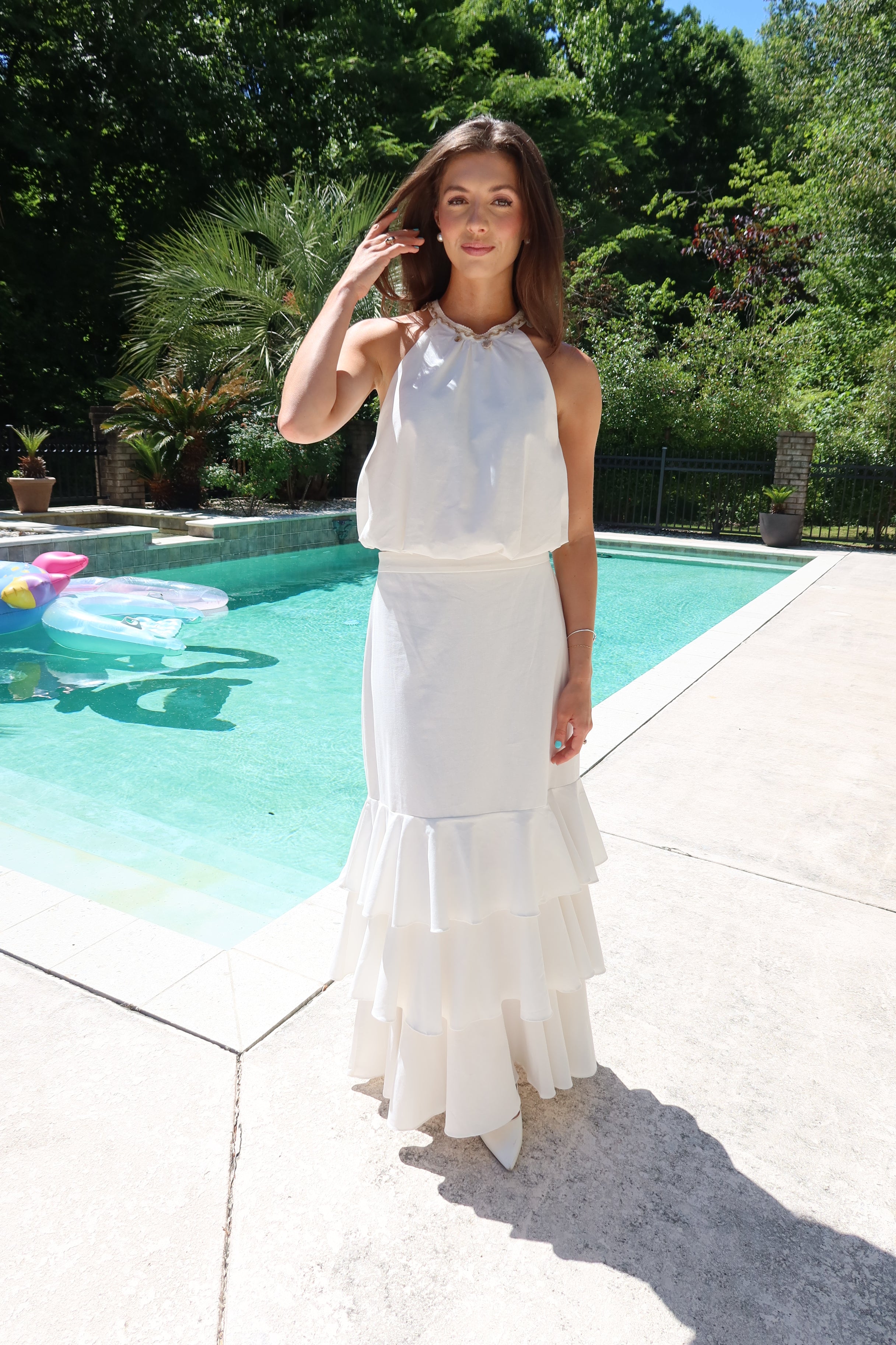 Seashell Ruffled Maxi Skirt- White – Frankie Greer Seashell Ruffled Maxi Skirt- White – Frankie Greer