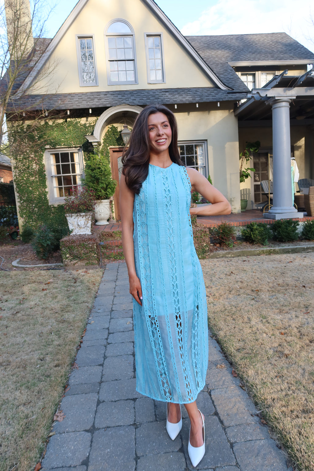 Tea at the Terrace Midi Dress- Sky Blue