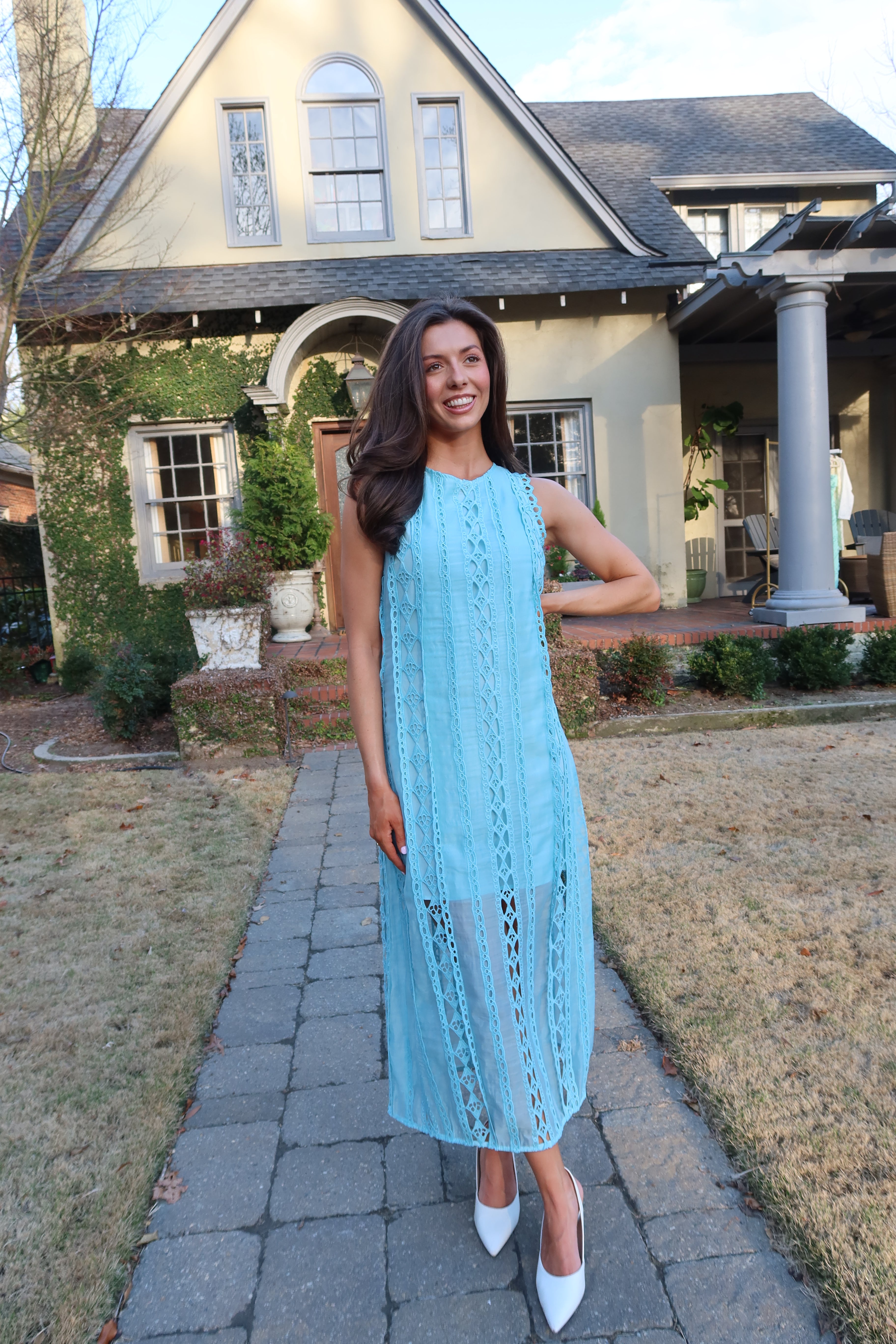 Tea at the Terrace Midi Dress- Sky Blue