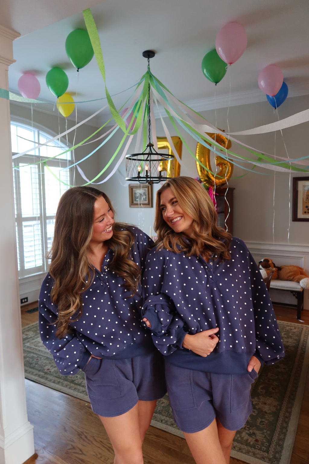 Carson Polka Dot Pullover- Navy