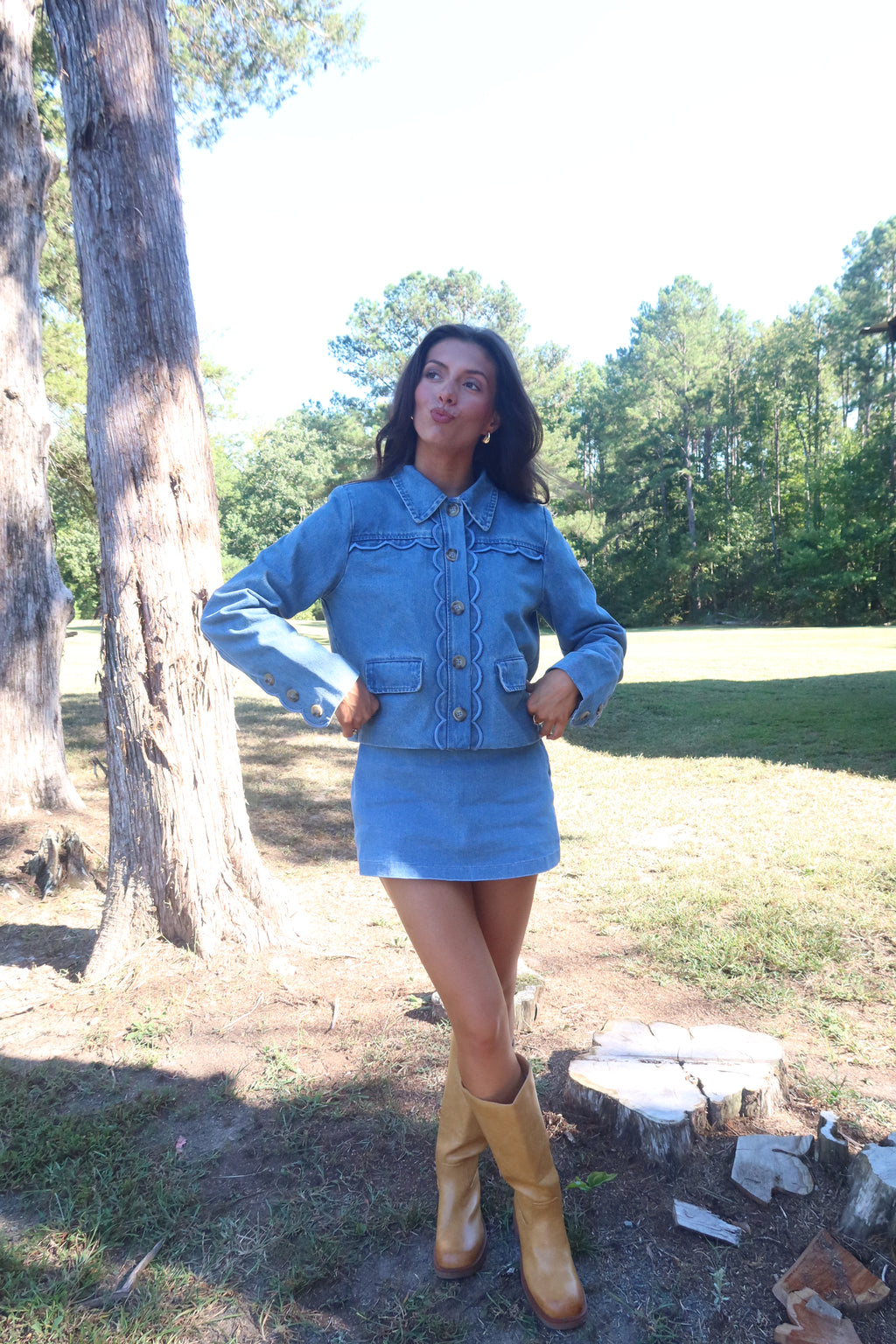 Dakota Scallop Denim Jacket- Denim