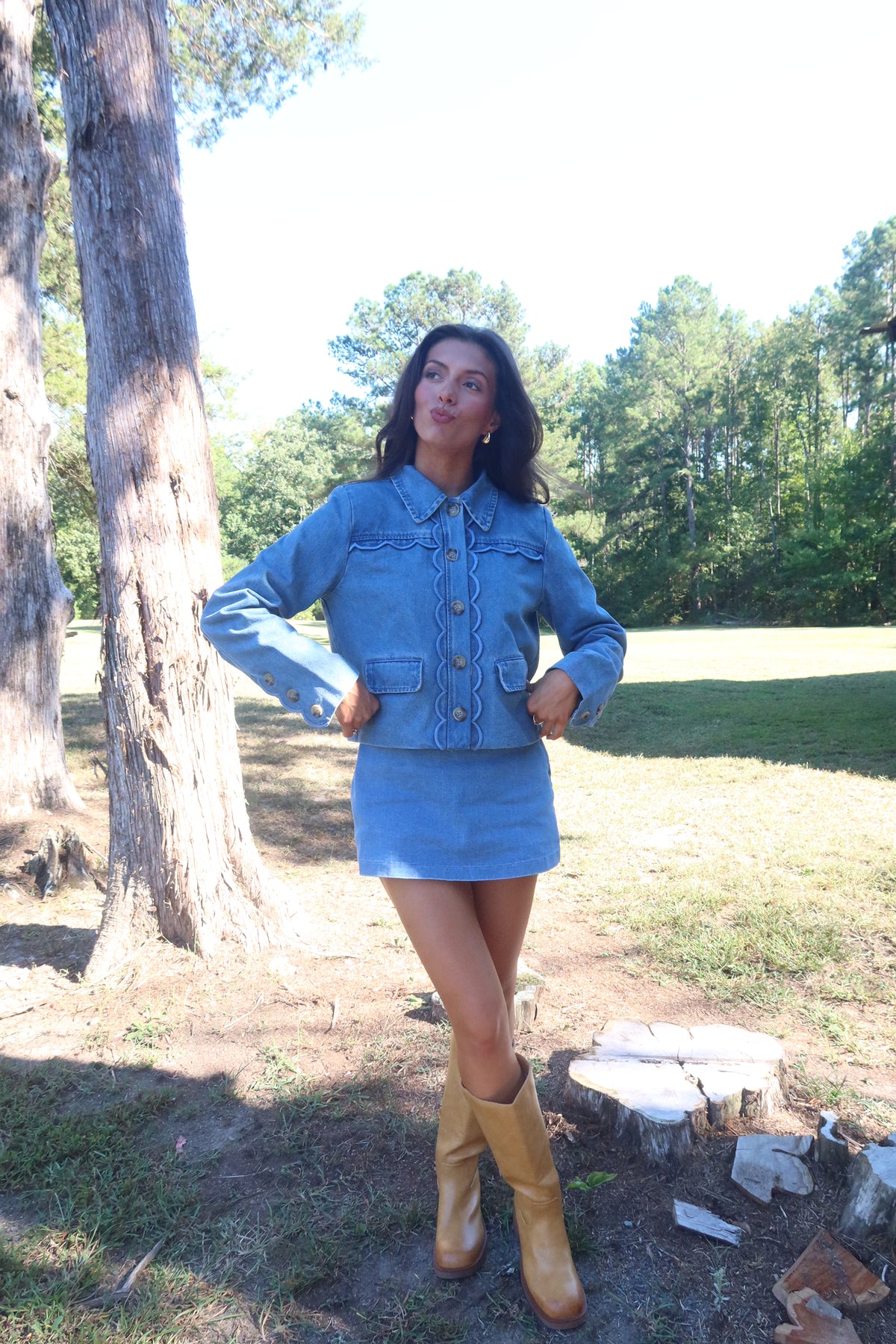 Dakota Scallop Denim Jacket- Denim