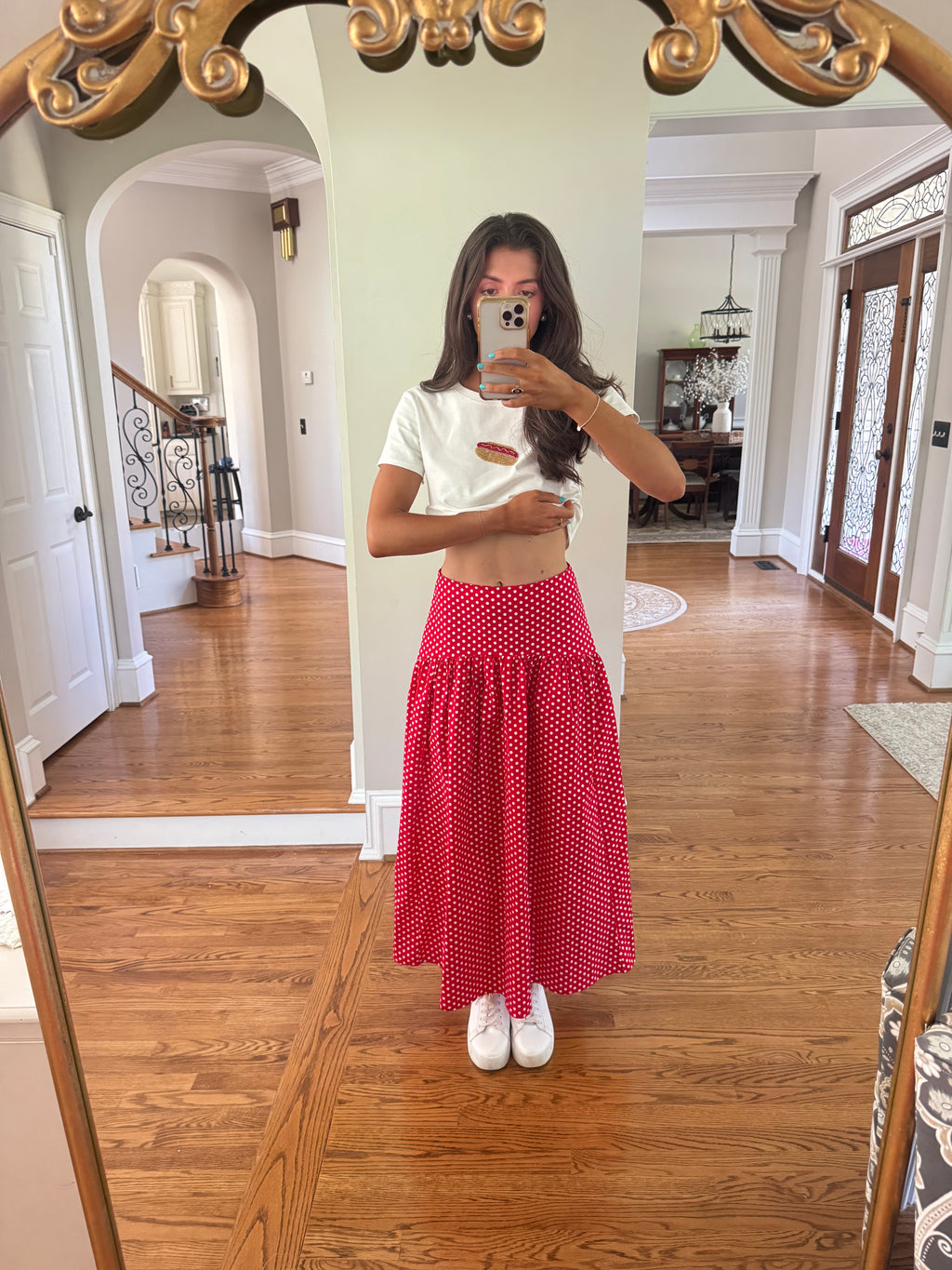 Cherry Pie Polka Dot Maxi Skirt- Red/White