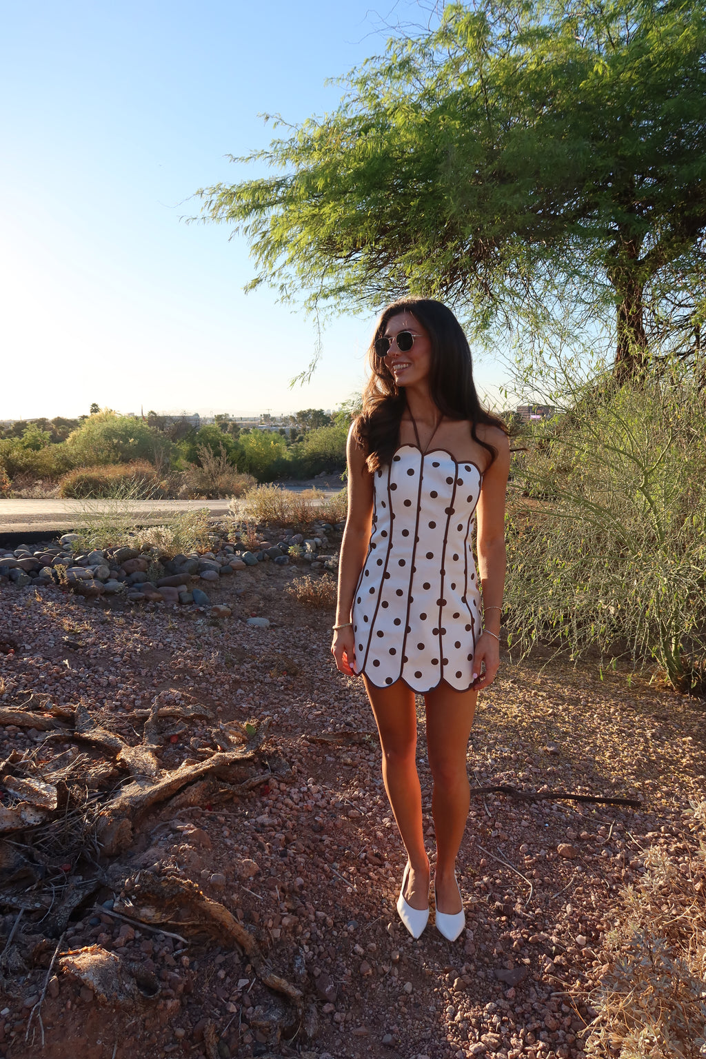 Scottsdale Dot Mini Dress- Cream/Brown