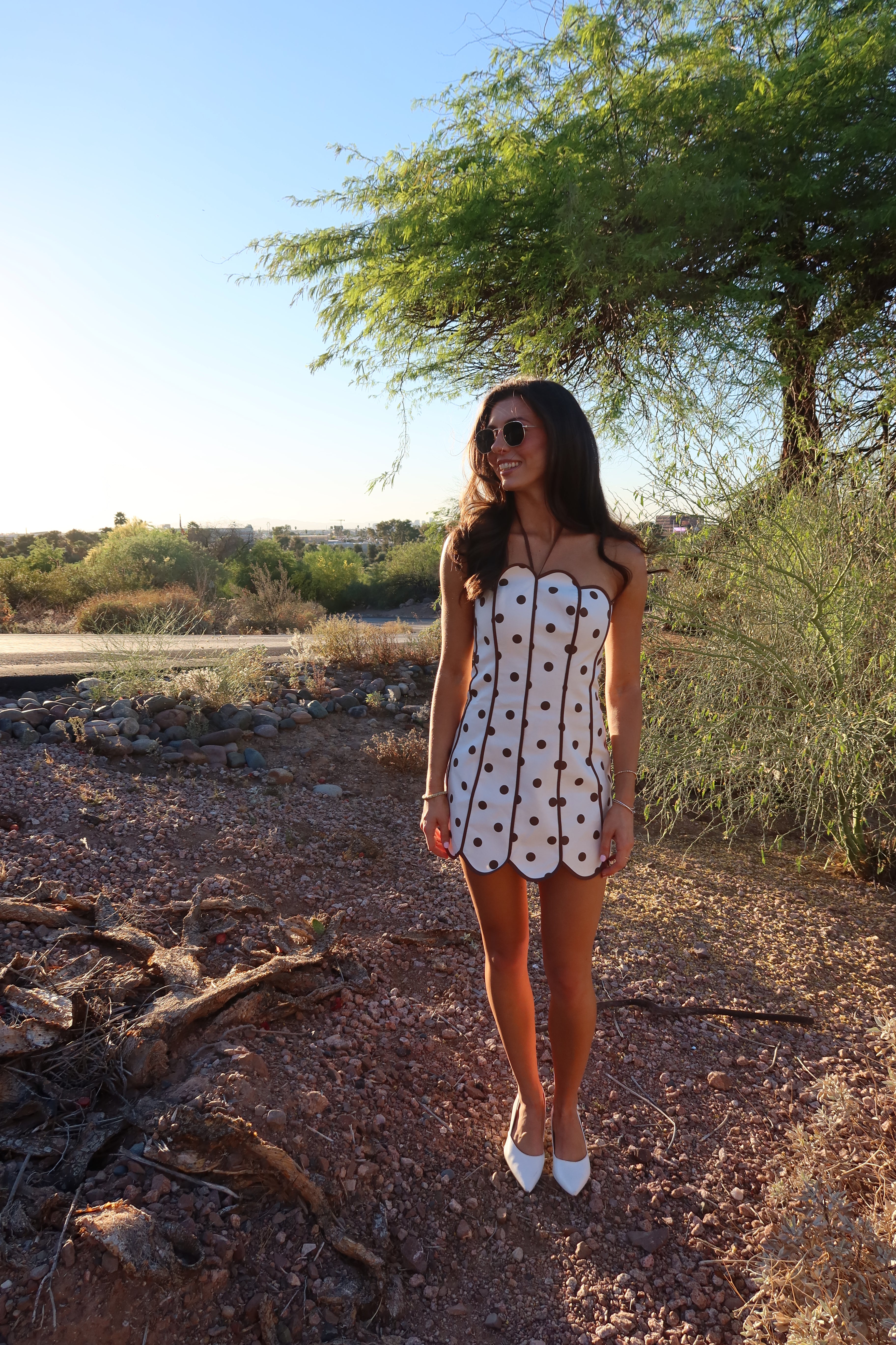 Scottsdale Dot Mini Dress- Cream/Brown