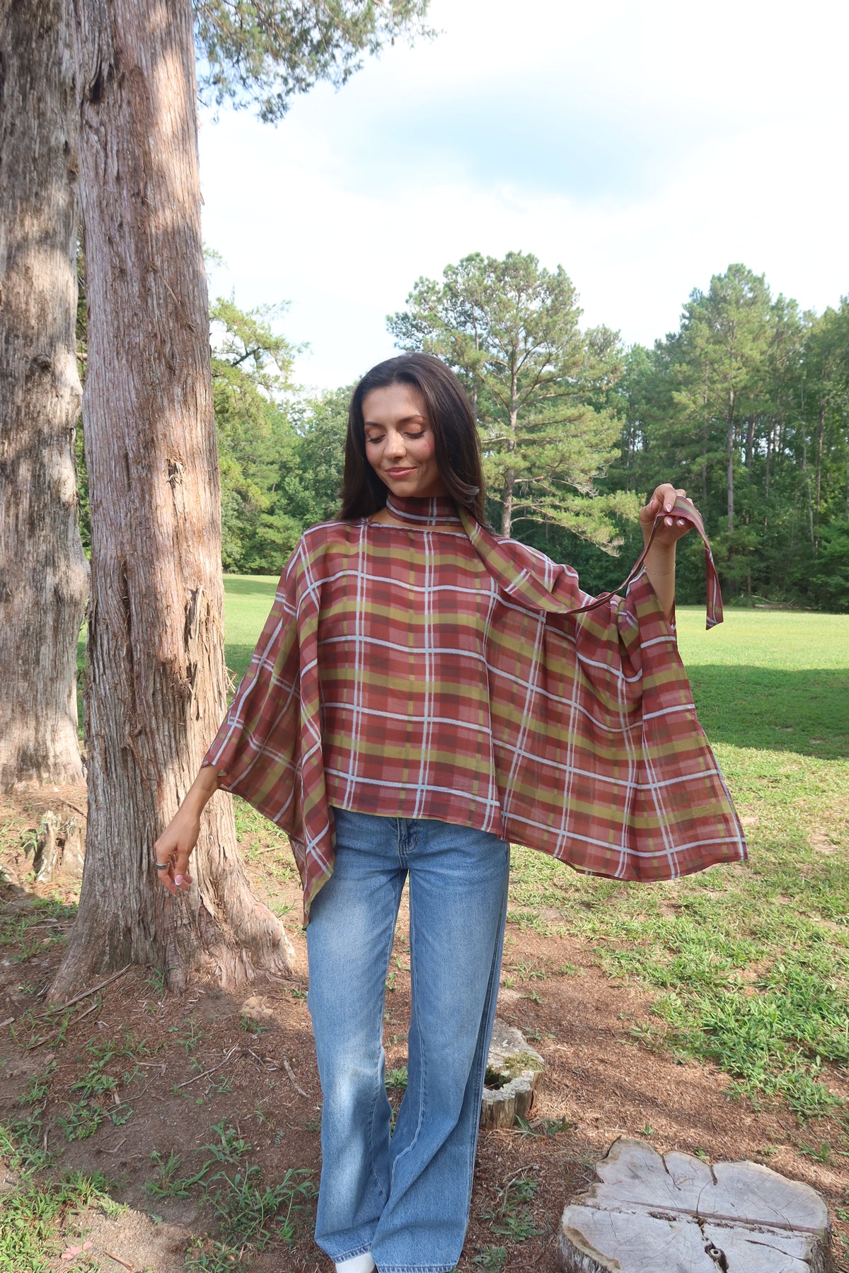 Clara Plaid Scarf Top- Multi