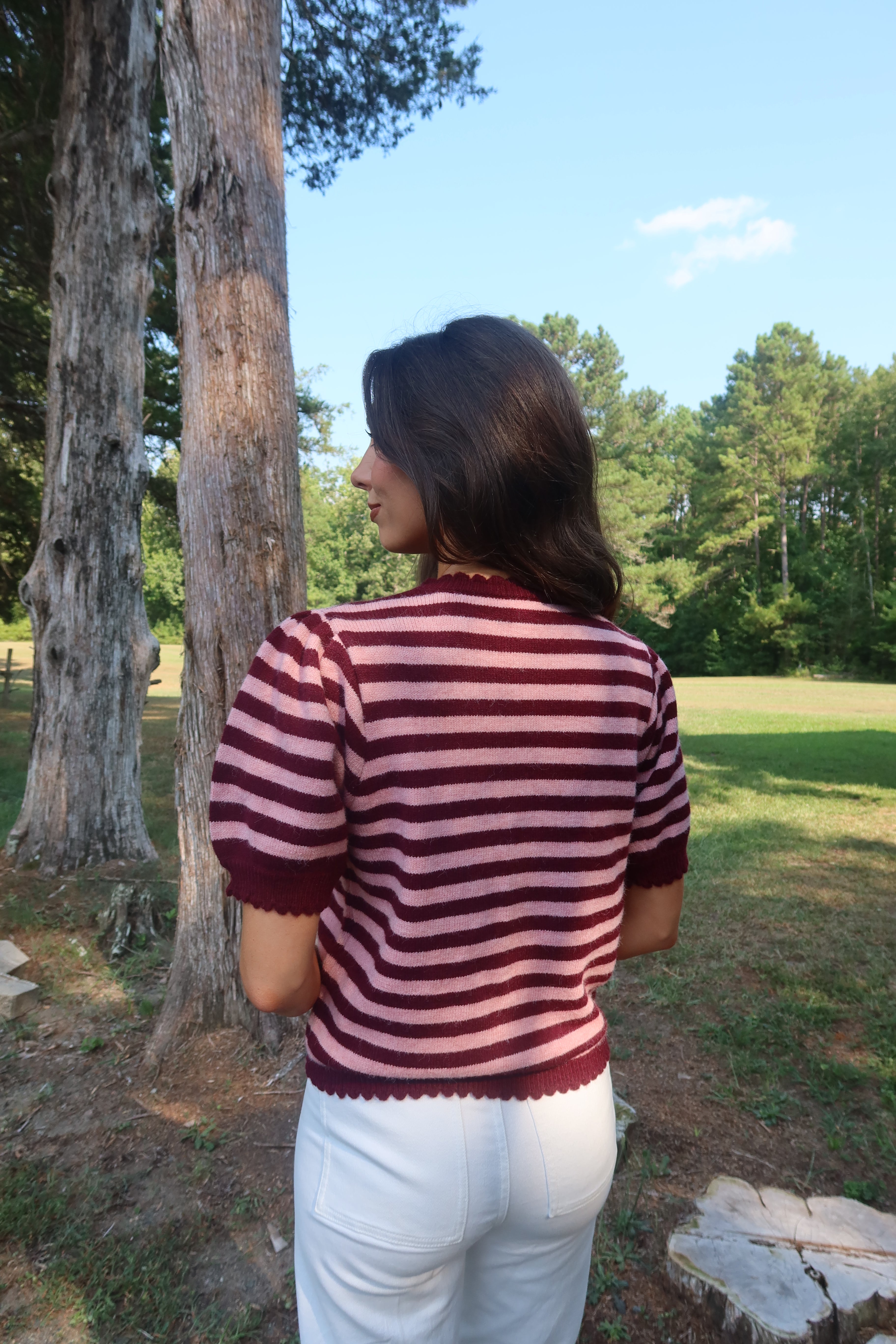 Berry Sweet Striped Cardigan- Pink/Burgundy