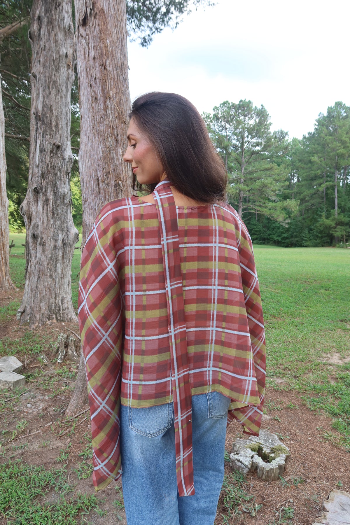 Clara Plaid Scarf Top- Multi